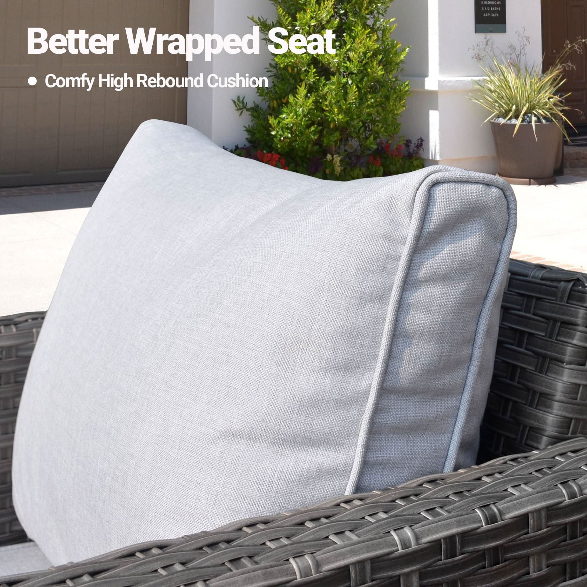 Light Grey OVIOS patio furniture set: comfy high rebound cushion on grey wicker