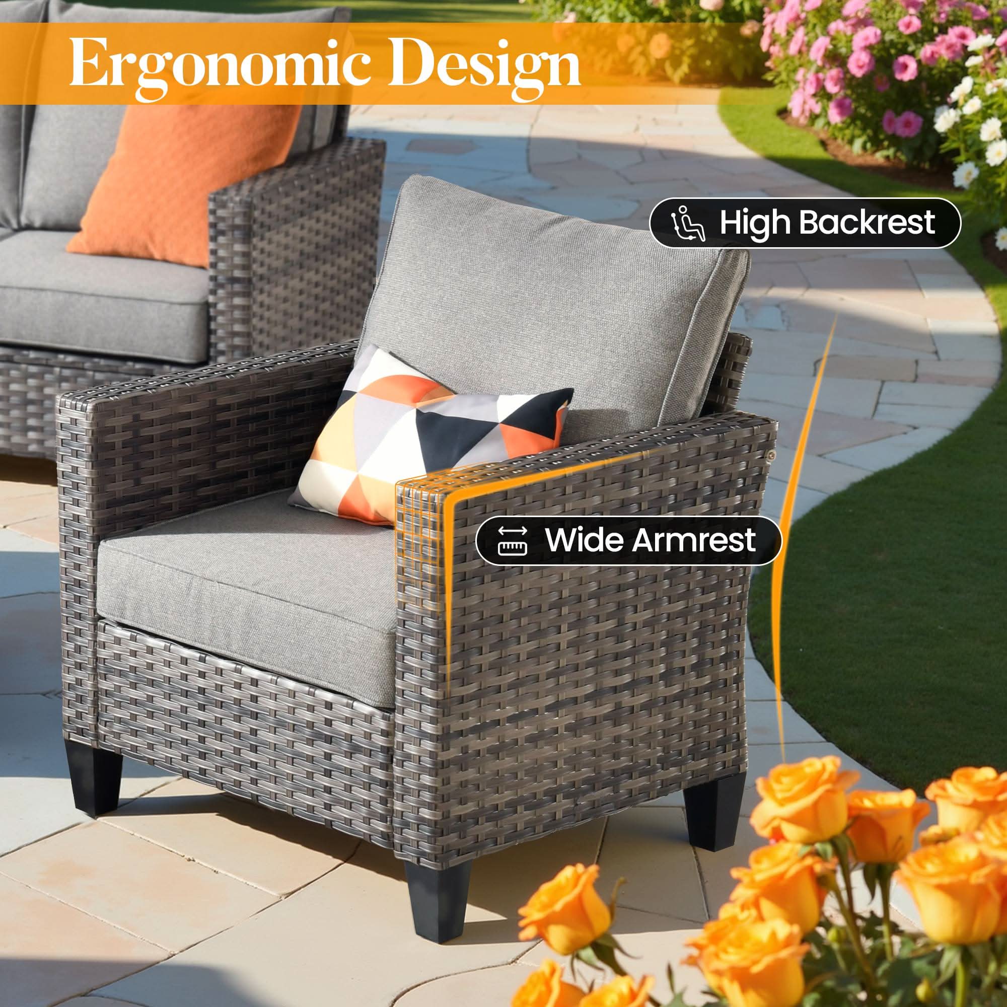OVIOS Outdoor Patio Furniture Set with Wicker Sofa Loveseat Ottomans and Rocking Chairs