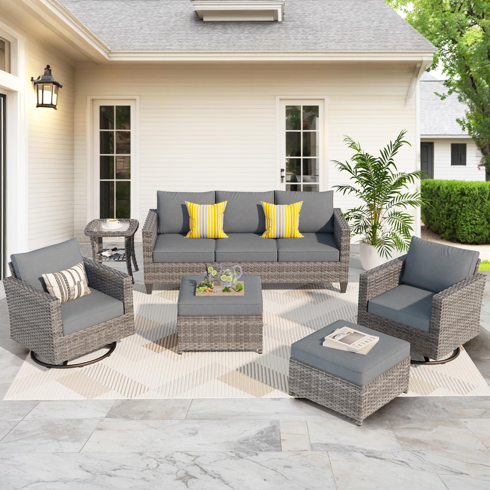 Ovios Patio Furniture Set 6-Piece with Swivel Rocking Chairs and Table