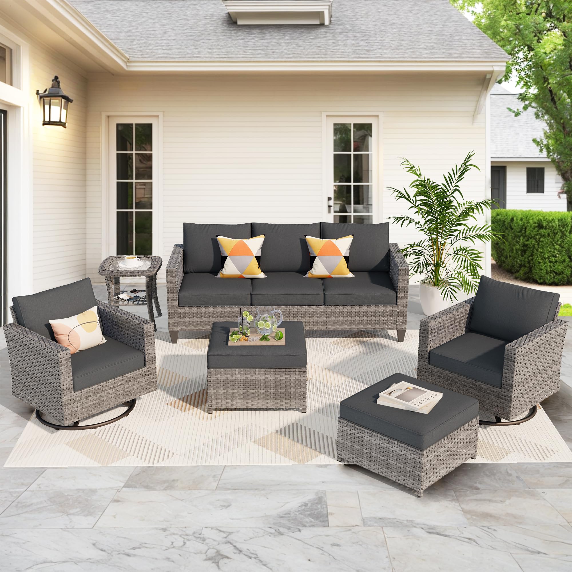 Ovios Patio Furniture Set 6-Piece with Swivel Rocking Chairs and Table