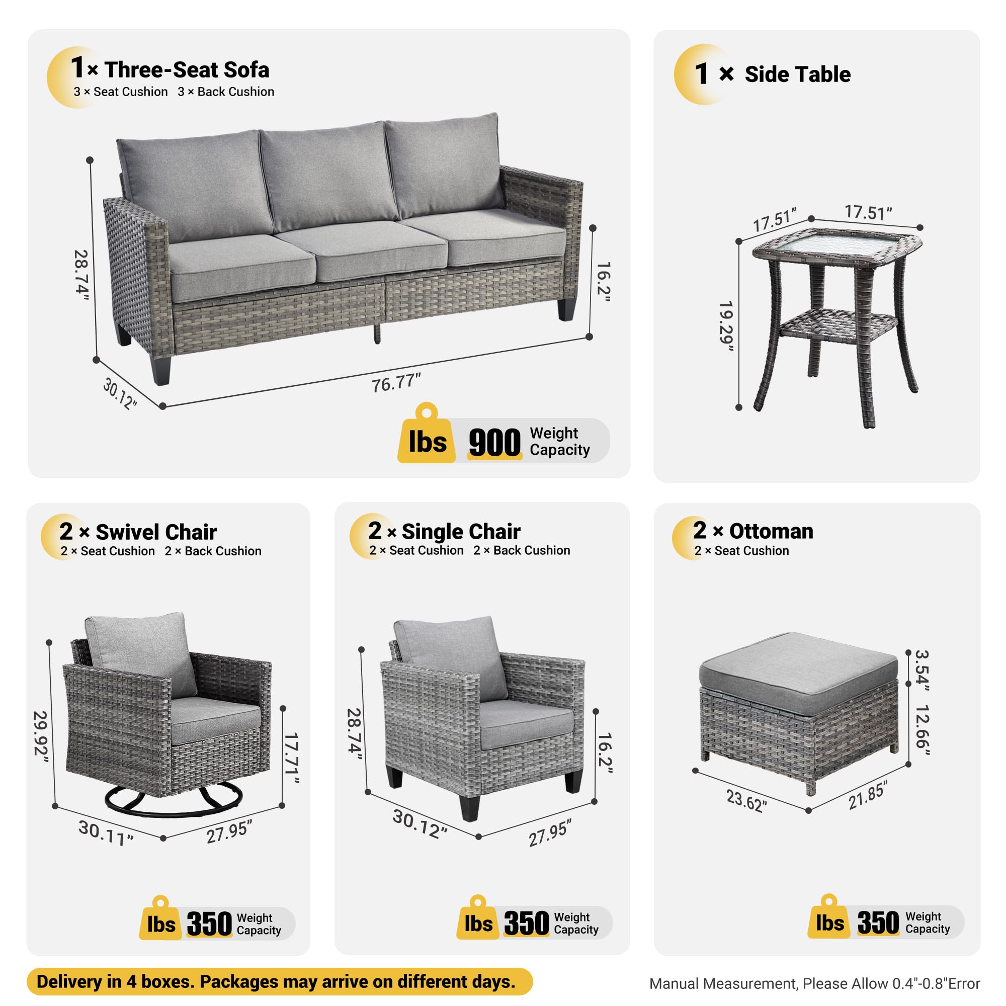 OVIOS Patio Conversation Set 8-Piece with Swivel Rocking Chairs and Table