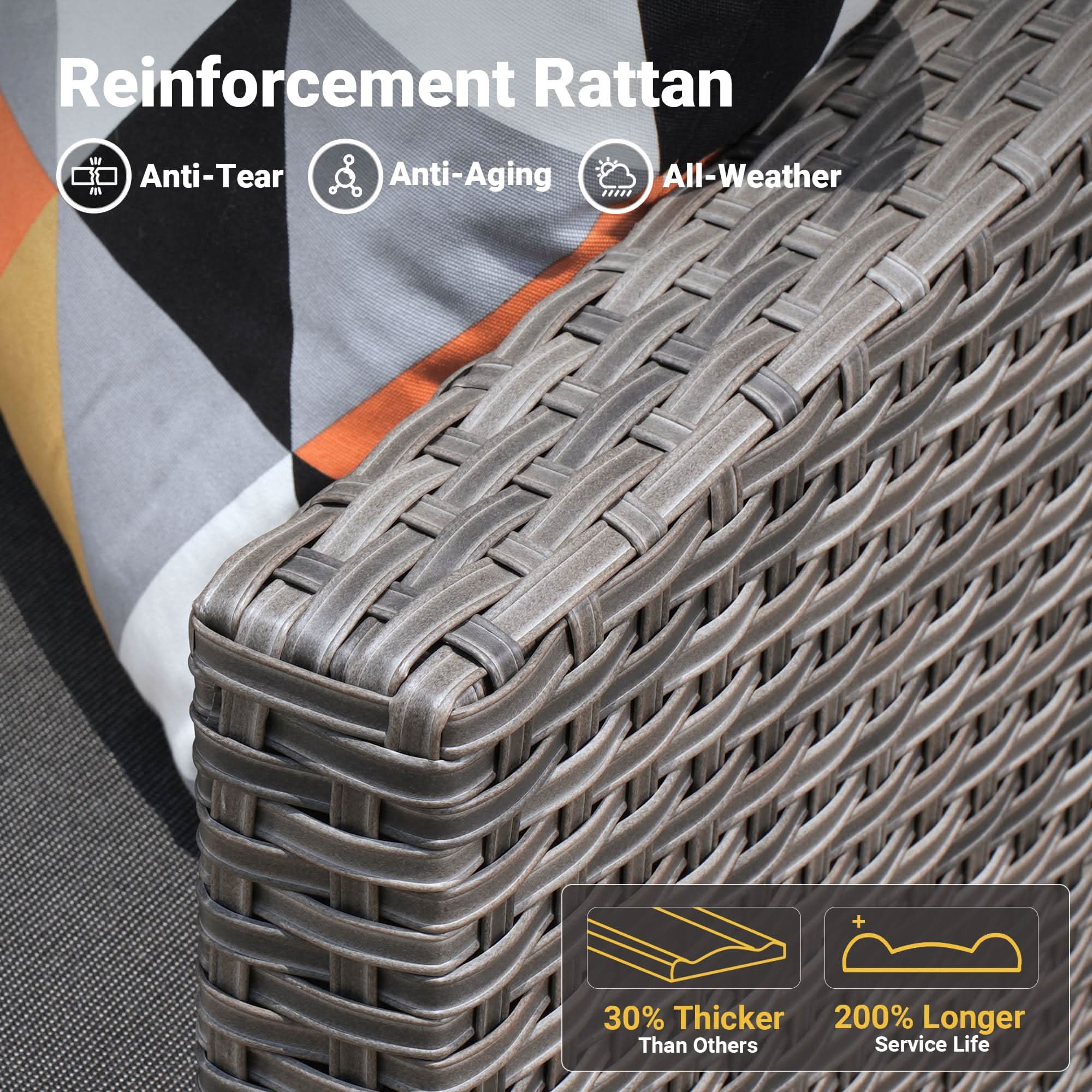 Reinforcement rattan OVIOS patio furniture grey arm: anti-tear, all-weather.