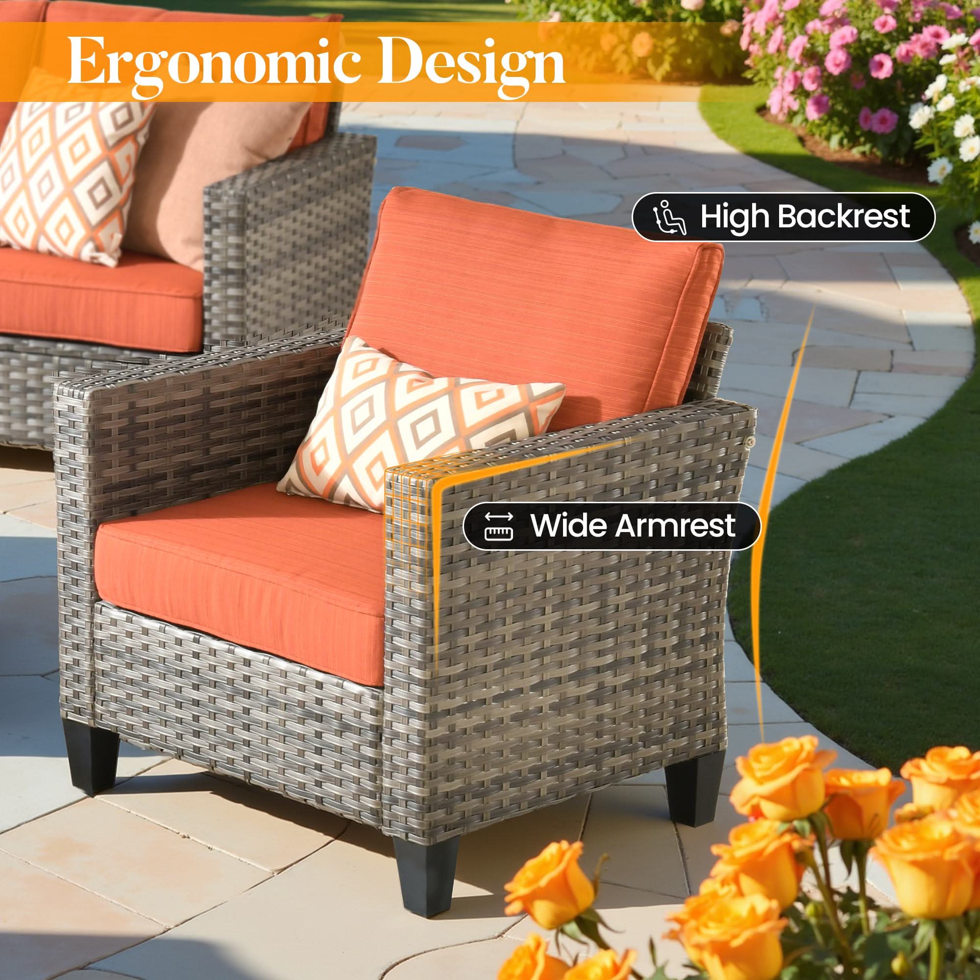 OVIOS Outdoor Patio Furniture Set with Wicker Sofa Loveseat Ottomans and Rocking Chairs