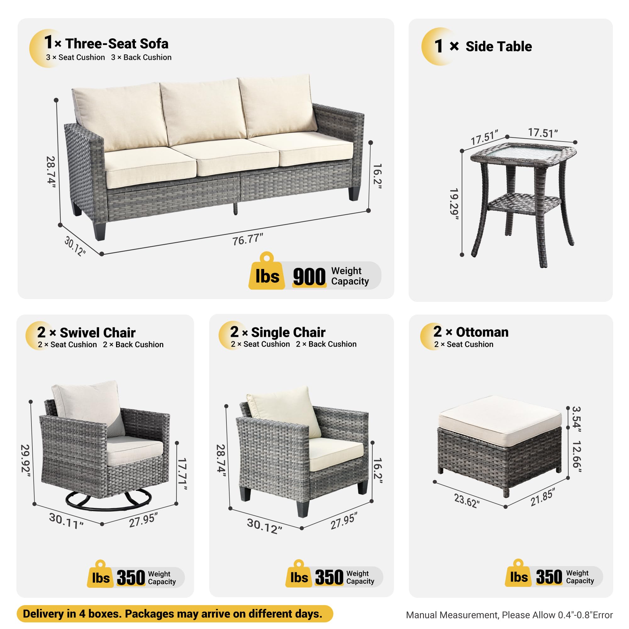 OVIOS Patio Conversation Set 8-Piece with Swivel Rocking Chairs and Table