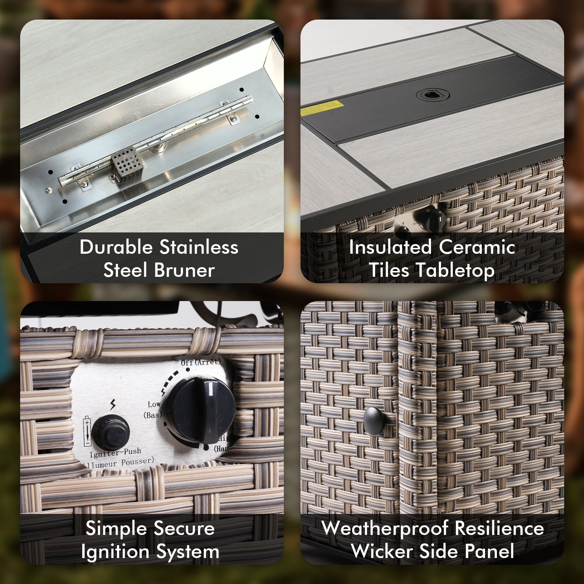 Ovios 42'' Rectangle Propane Fire Pit Table for PAD/SKT/TBS Series