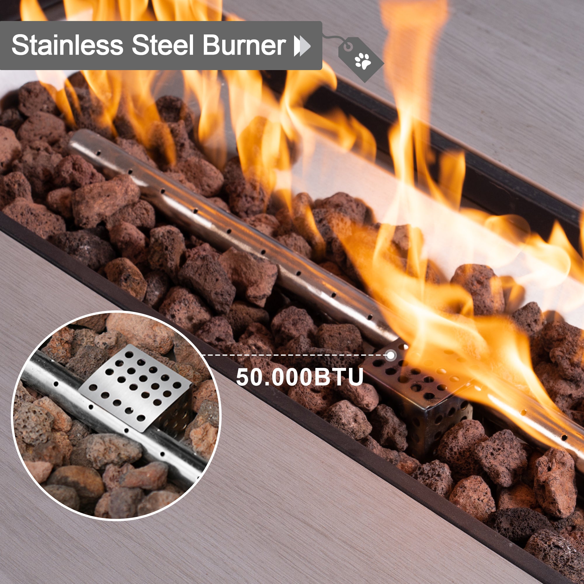 OVIOS 42'' Rectangle Propane Fire Pit Table Grey Wicker for Athena Series(DAR)