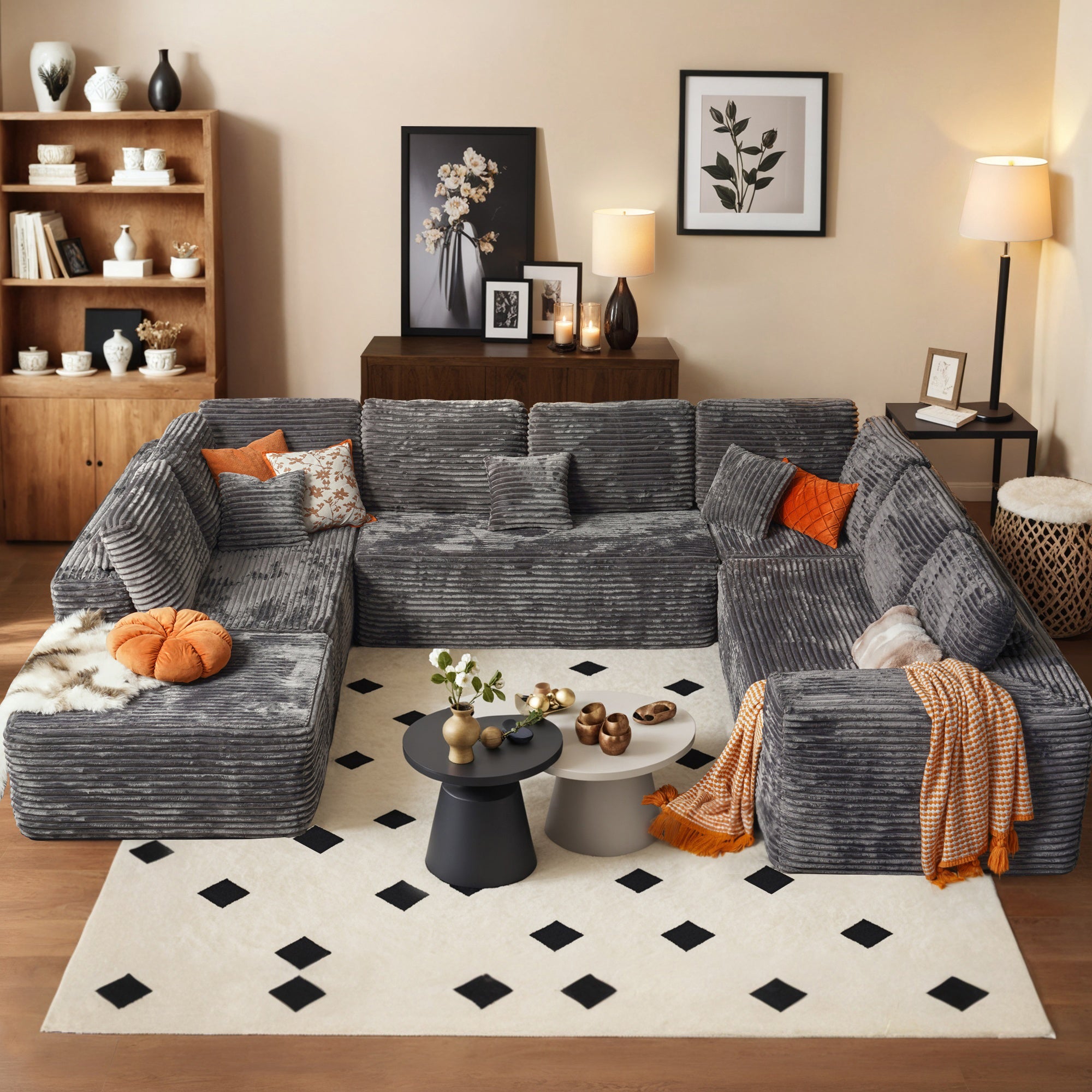 OVIOS Modular Sectional Cloud Couch, Plush Corduroy Sofa with Memory Foam, No Assembly