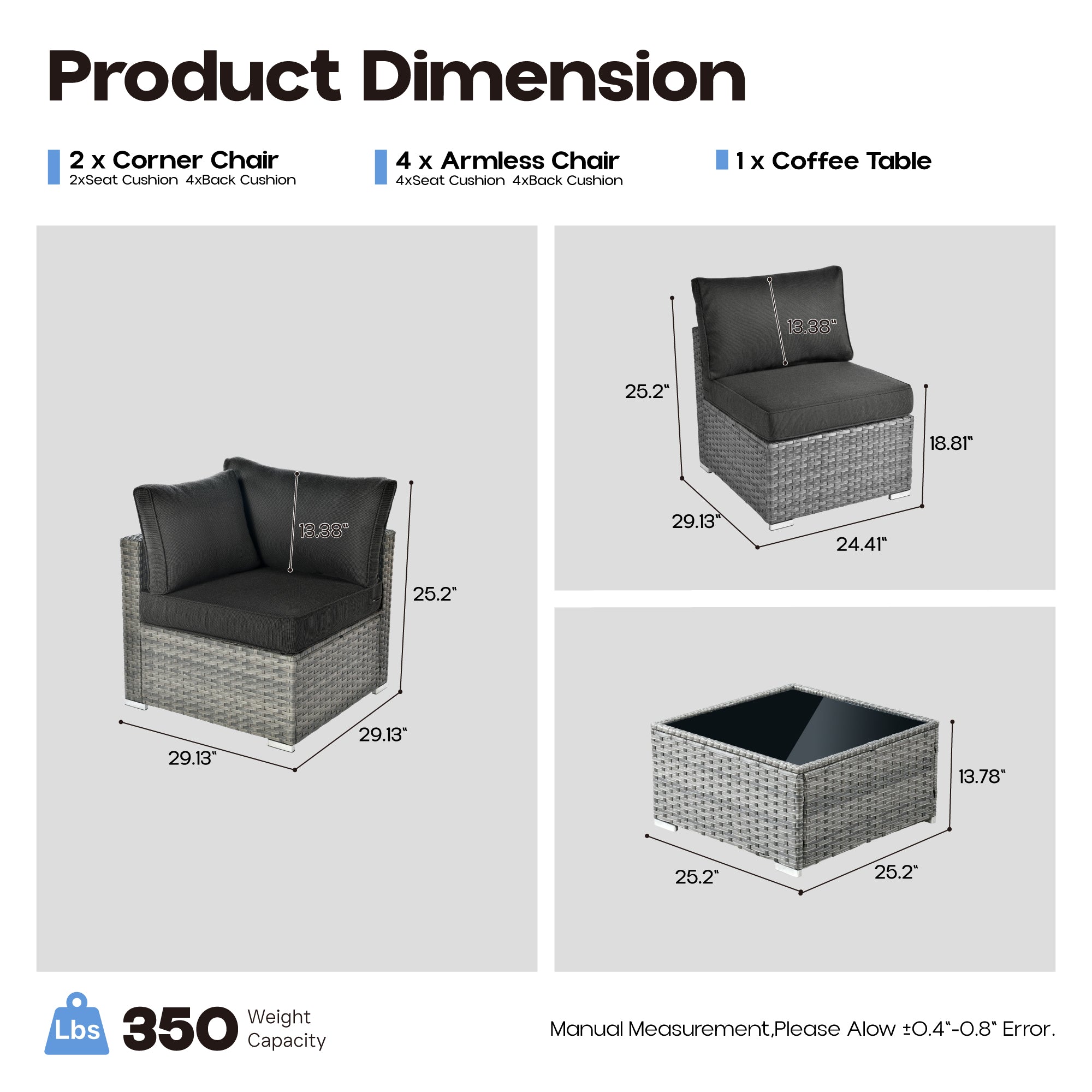 OVIOS Outdoor Sectional Furniture 7-Piece with Cushions and Table