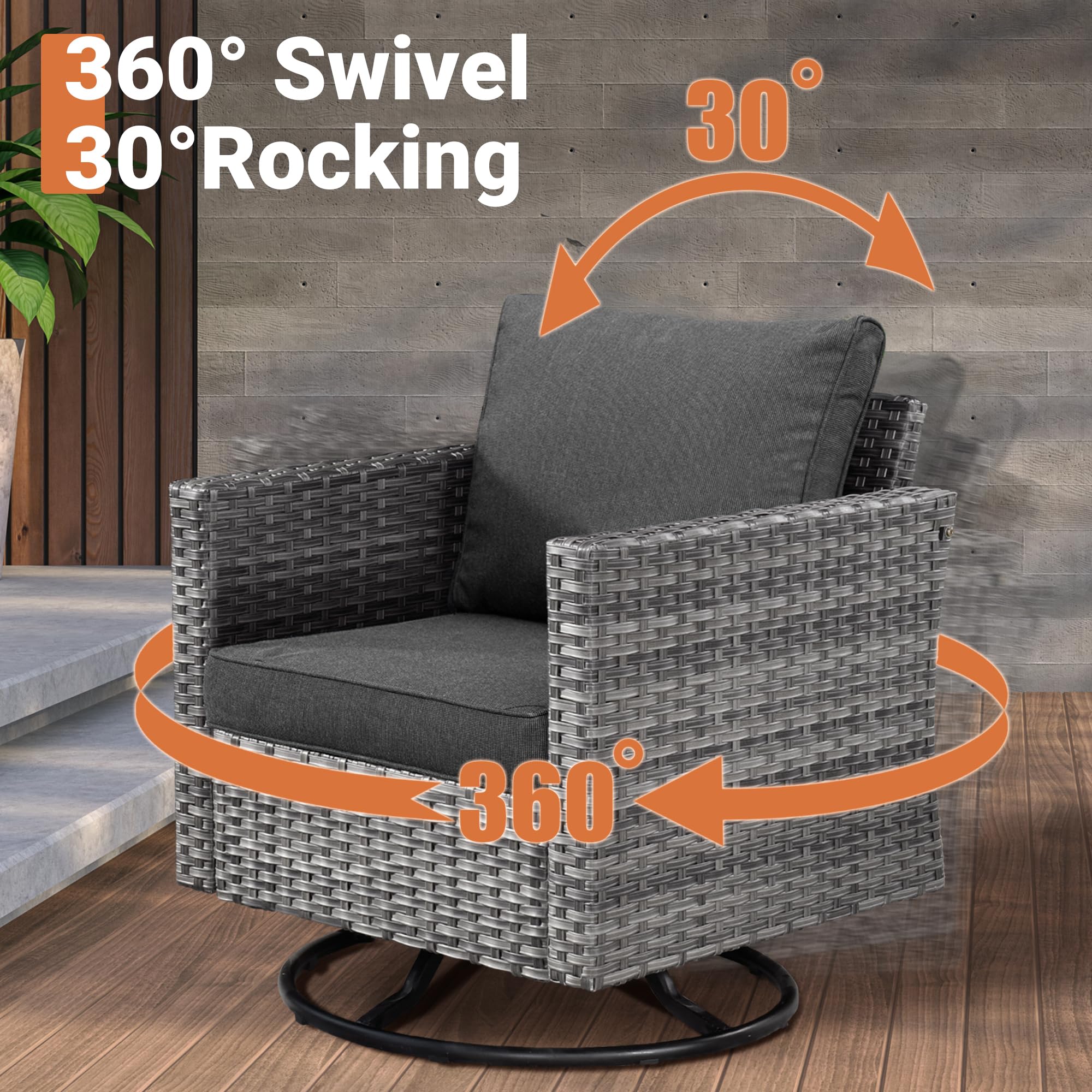 OVIOS Outdoor 9 Piece Coversation Set with Swivel Rocking Chair,Sectional Patio Furniture Set with All-Weather Wicker Sofa