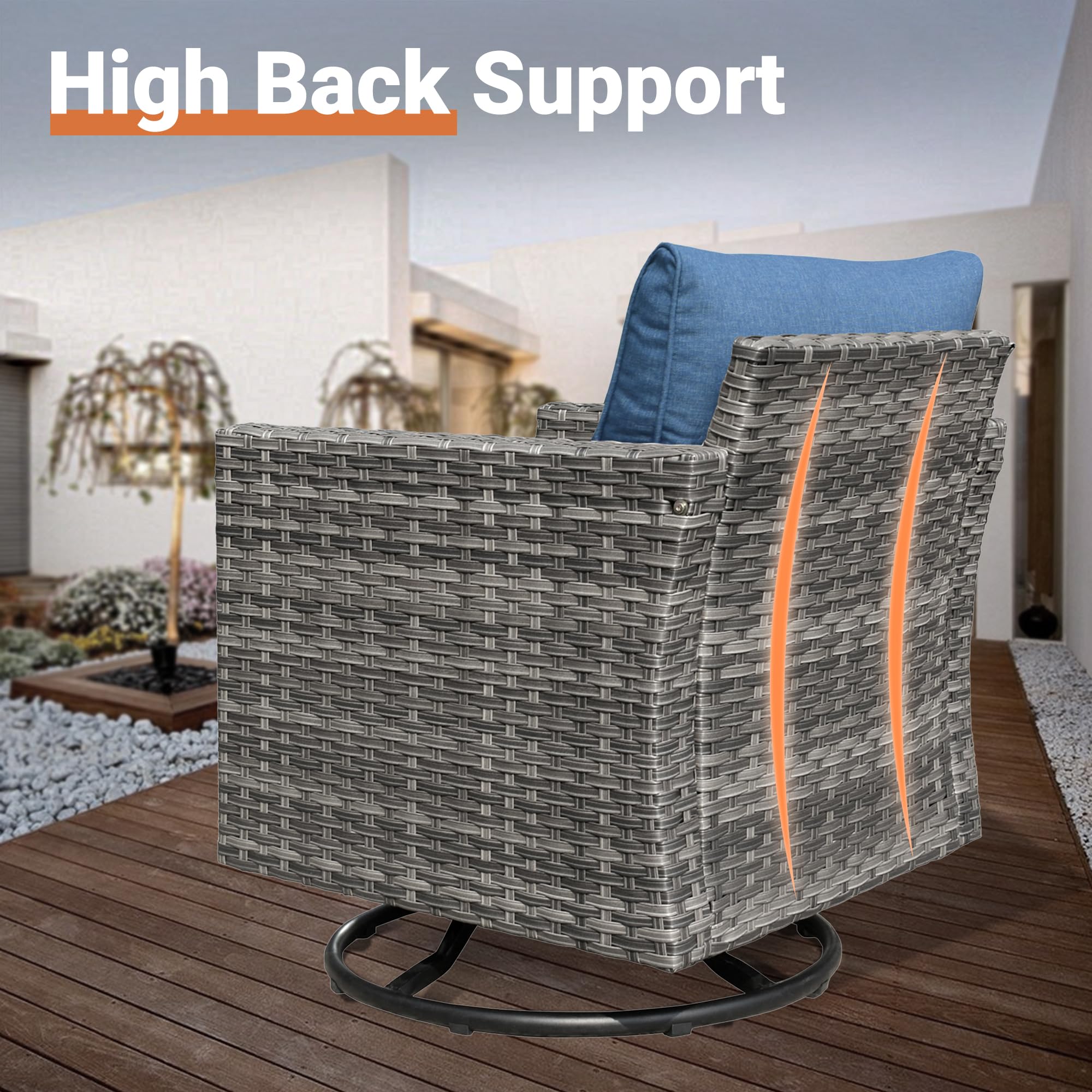 OVIOS Outdoor 9 Piece Coversation Set with Swivel Rocking Chair,Sectional Patio Furniture Set with All-Weather Wicker Sofa