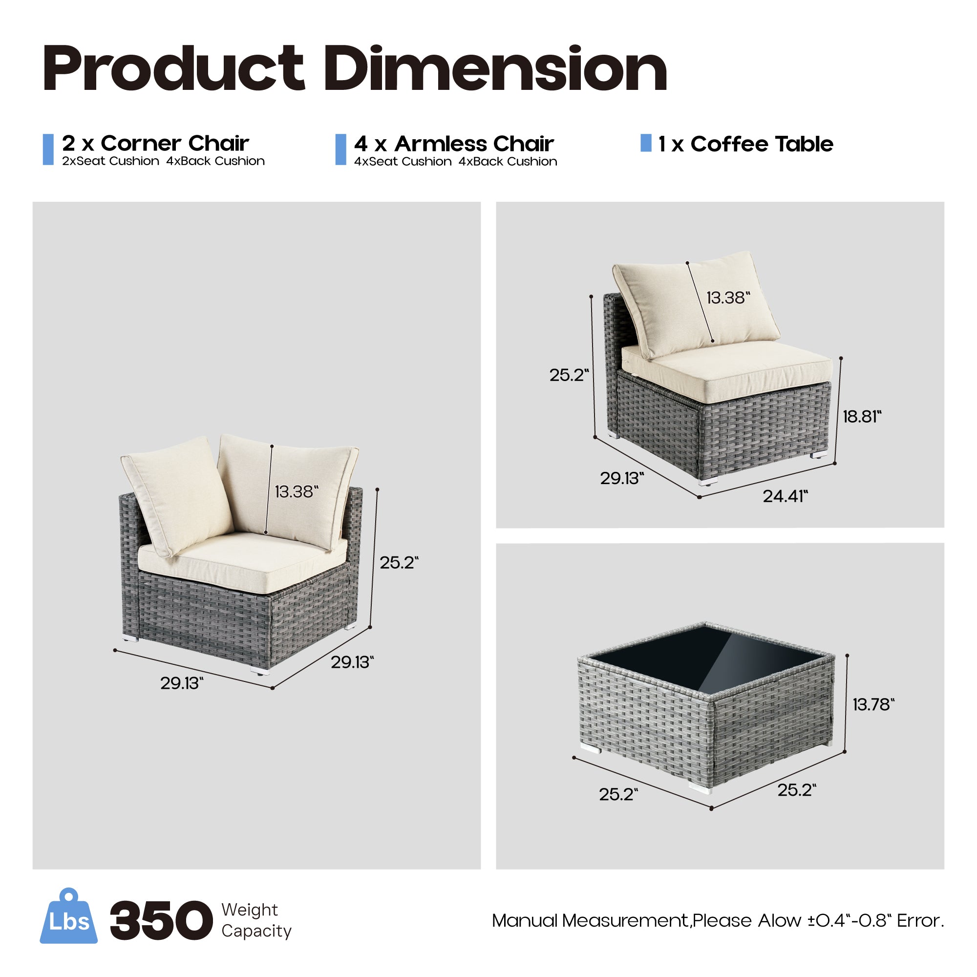 OVIOS Outdoor Sectional Furniture 7-Piece with Cushions and Table