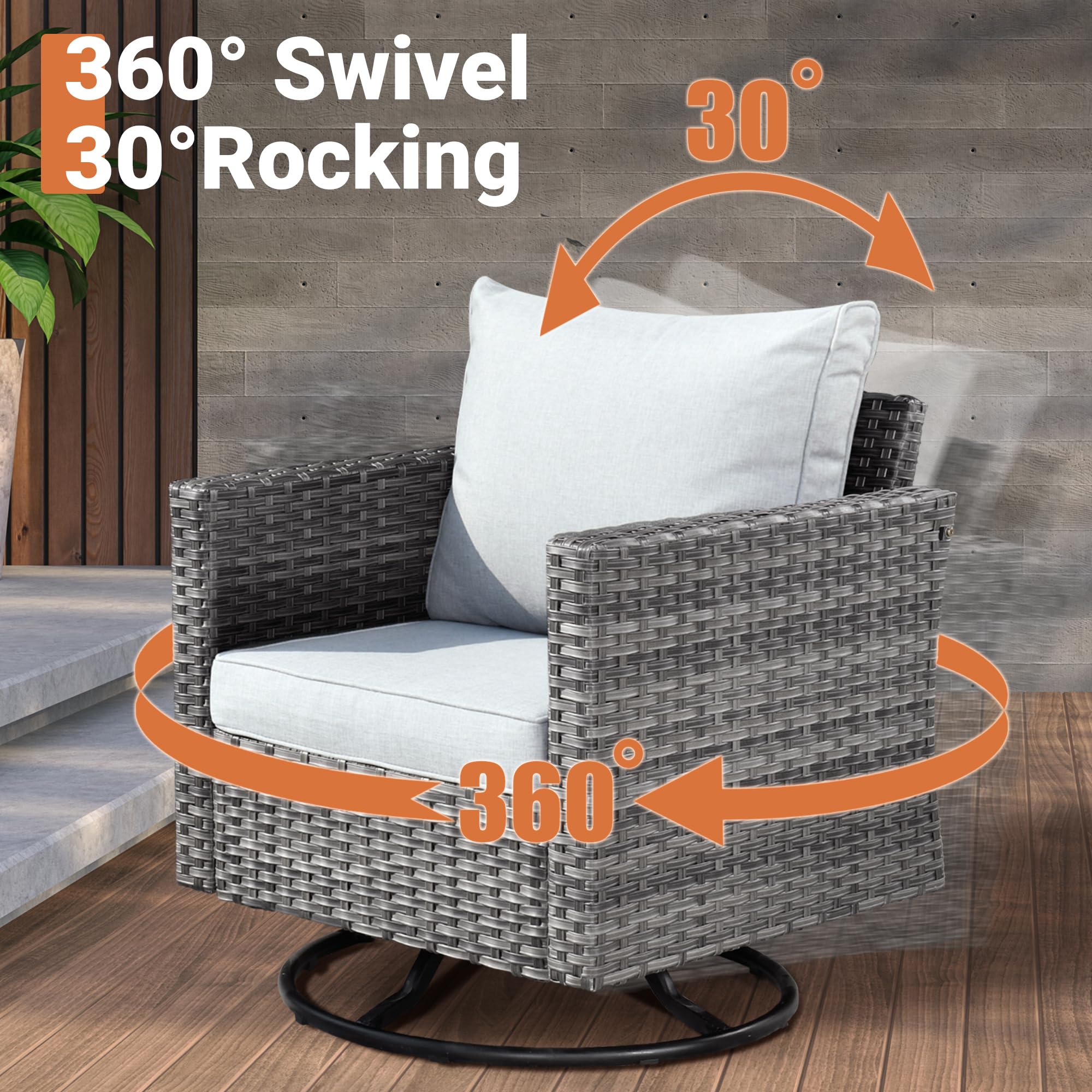 OVIOS Outdoor 9 Piece Coversation Set with Swivel Rocking Chair,Sectional Patio Furniture Set with All-Weather Wicker Sofa