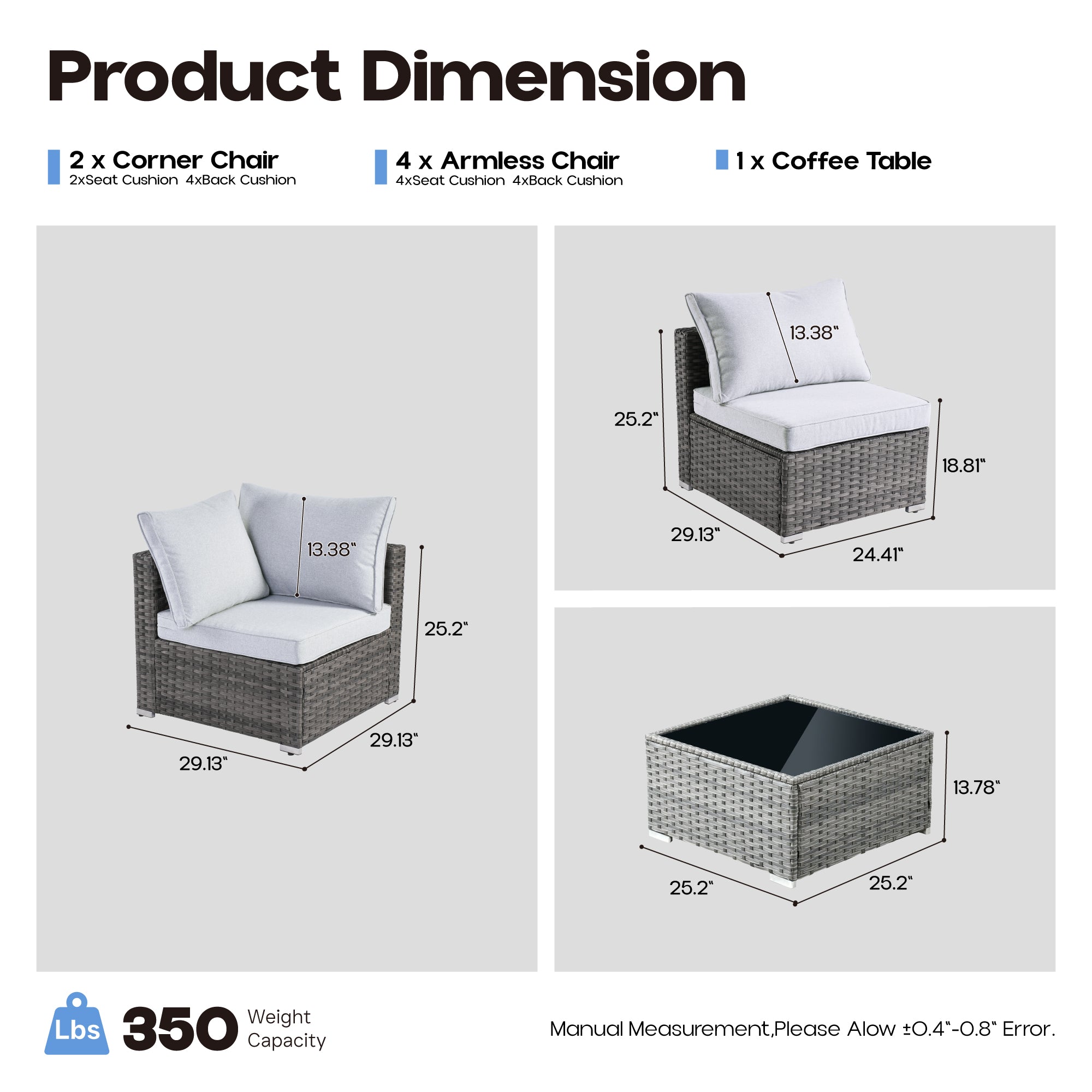 OVIOS Outdoor Sectional Furniture 7-Piece with Cushions and Table