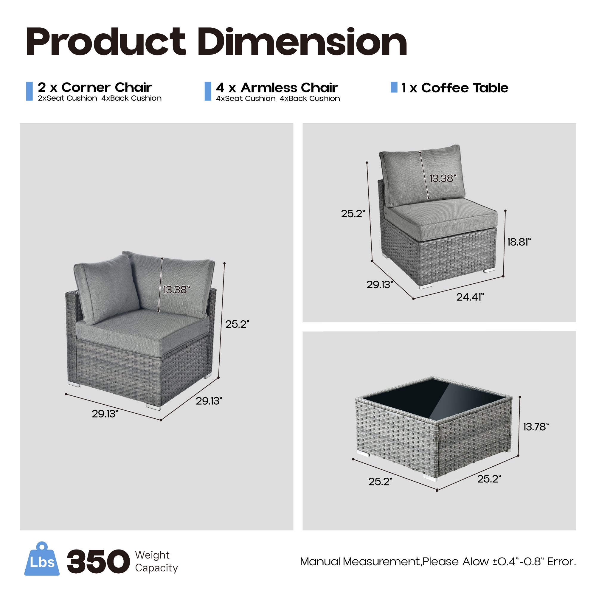 OVIOS Outdoor Sectional Furniture 7-Piece with Cushions and Table