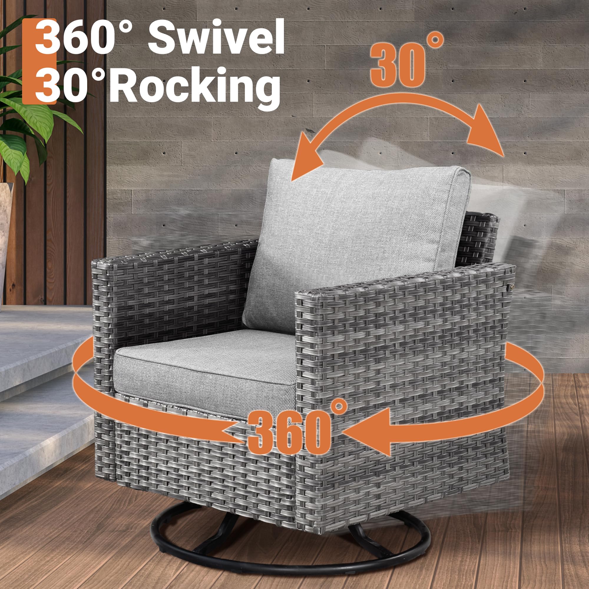 OVIOS Outdoor 9 Piece Coversation Set with Swivel Rocking Chair,Sectional Patio Furniture Set with All-Weather Wicker Sofa