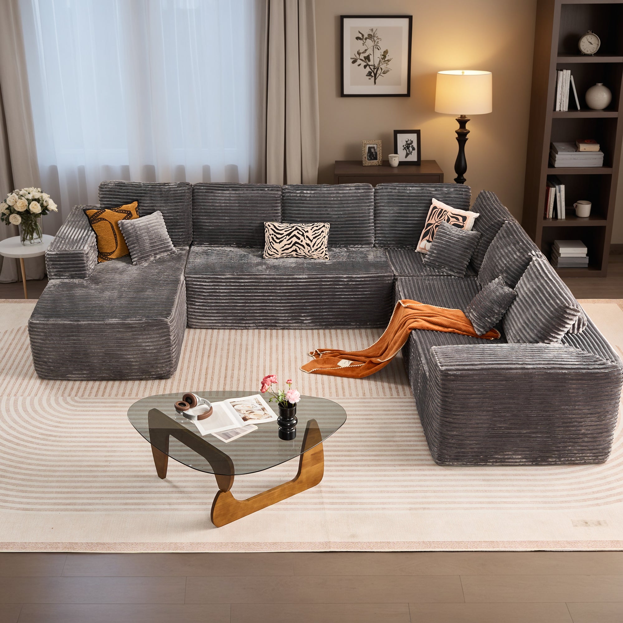 OVIOS Modular Sectional Cloud Couch, Plush Corduroy Sofa with Memory Foam, No Assembly