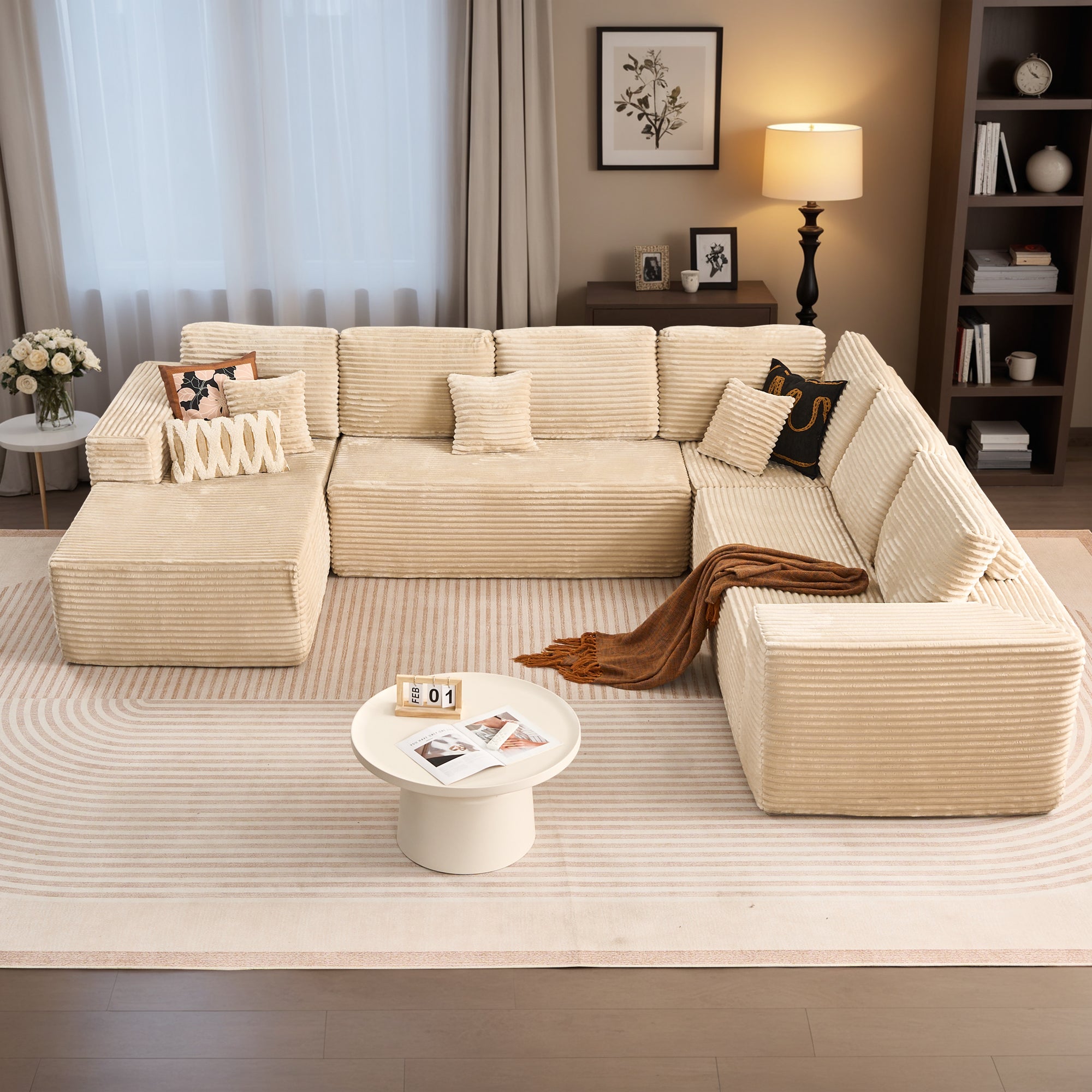 OVIOS Modular Sectional Cloud Couch, Plush Corduroy Sofa with Memory Foam, No Assembly