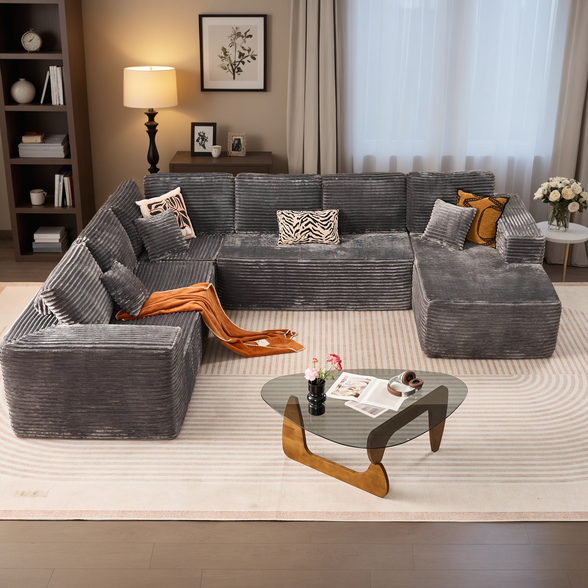 OVIOS Modular Sectional Cloud Couch, Plush Corduroy Sofa with Memory Foam, No Assembly