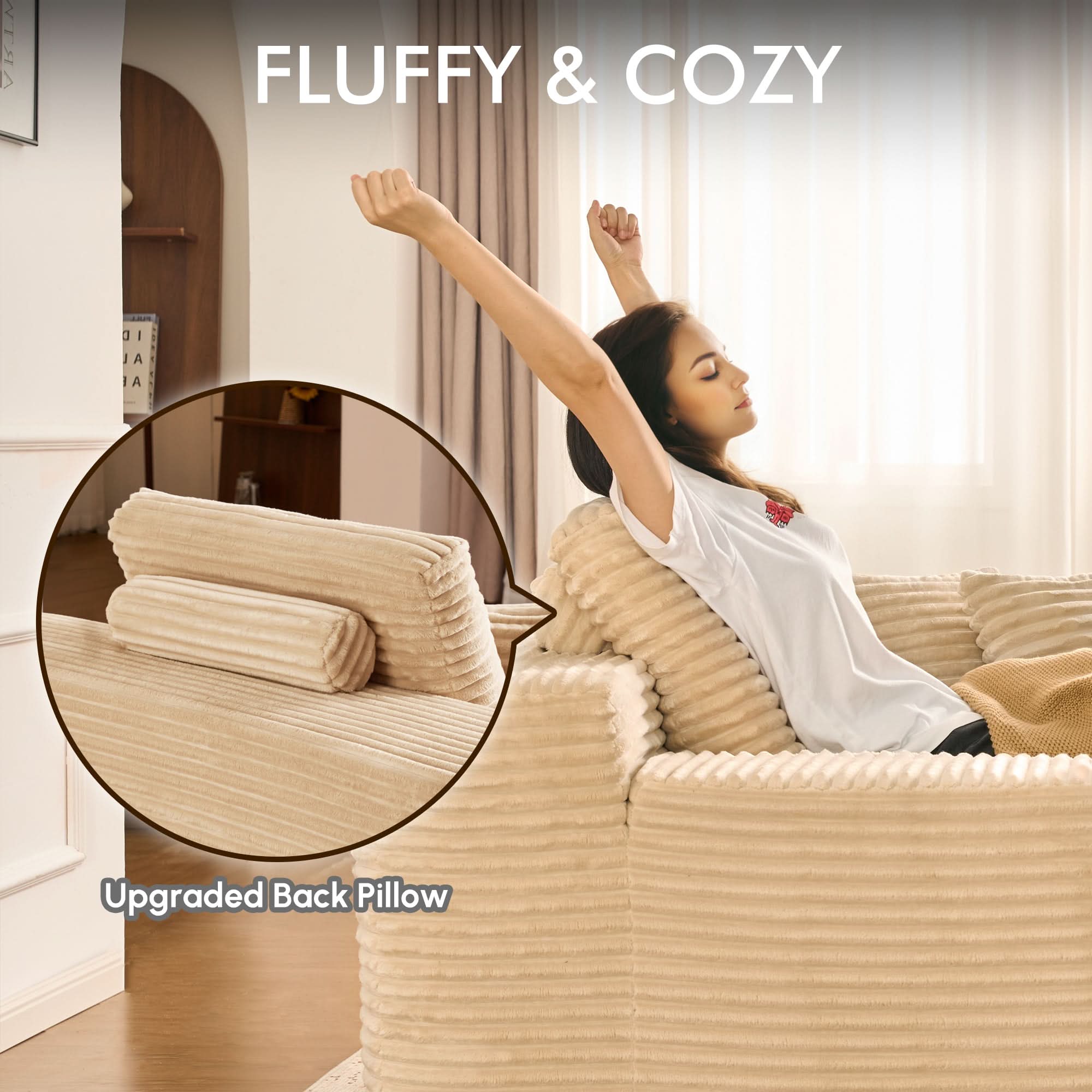 OVIOS Boneless Chaise Lounge,Luxurious Faux Fur, No Assembly Required