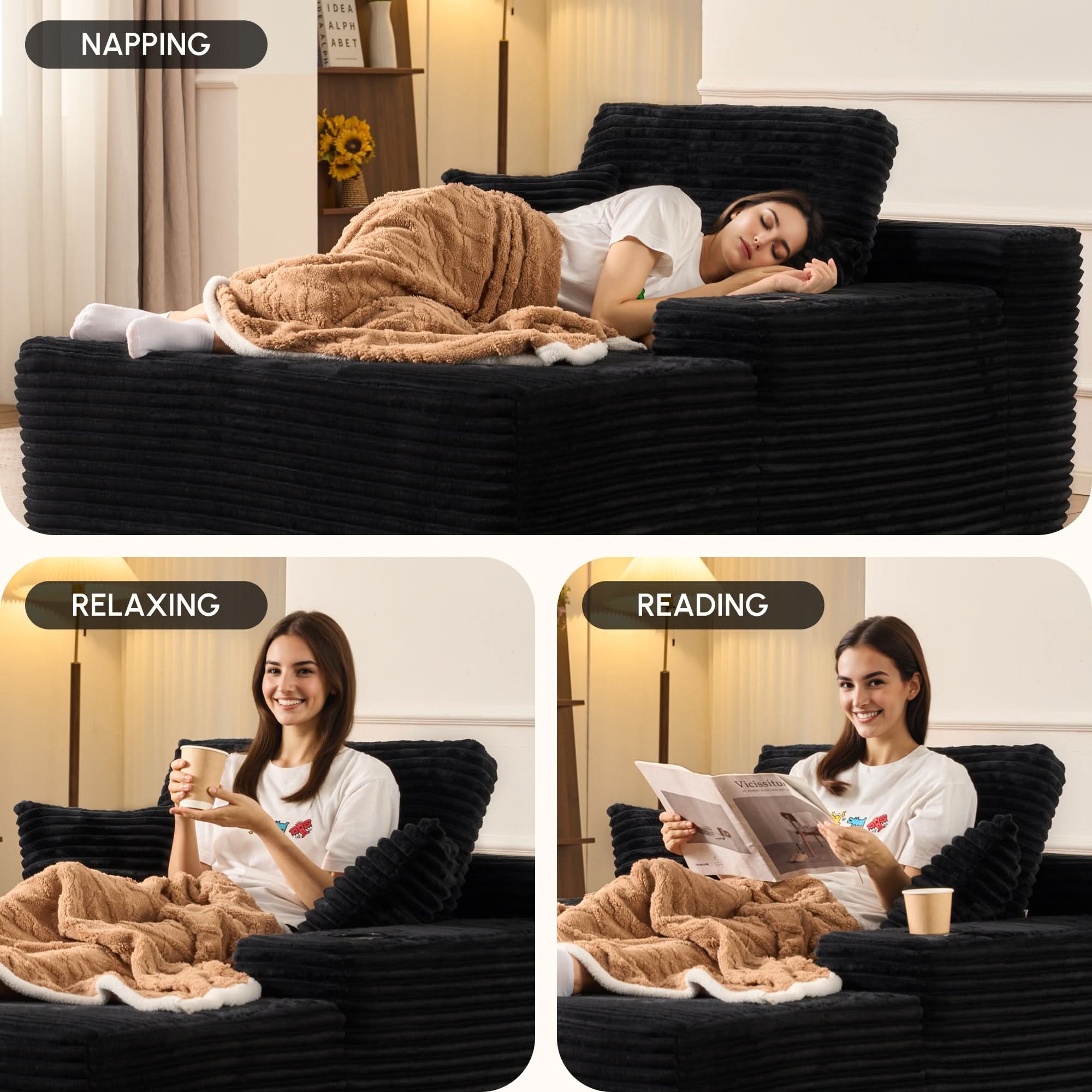 OVIOS Boneless Chaise Lounge,Luxurious Faux Fur, No Assembly Required