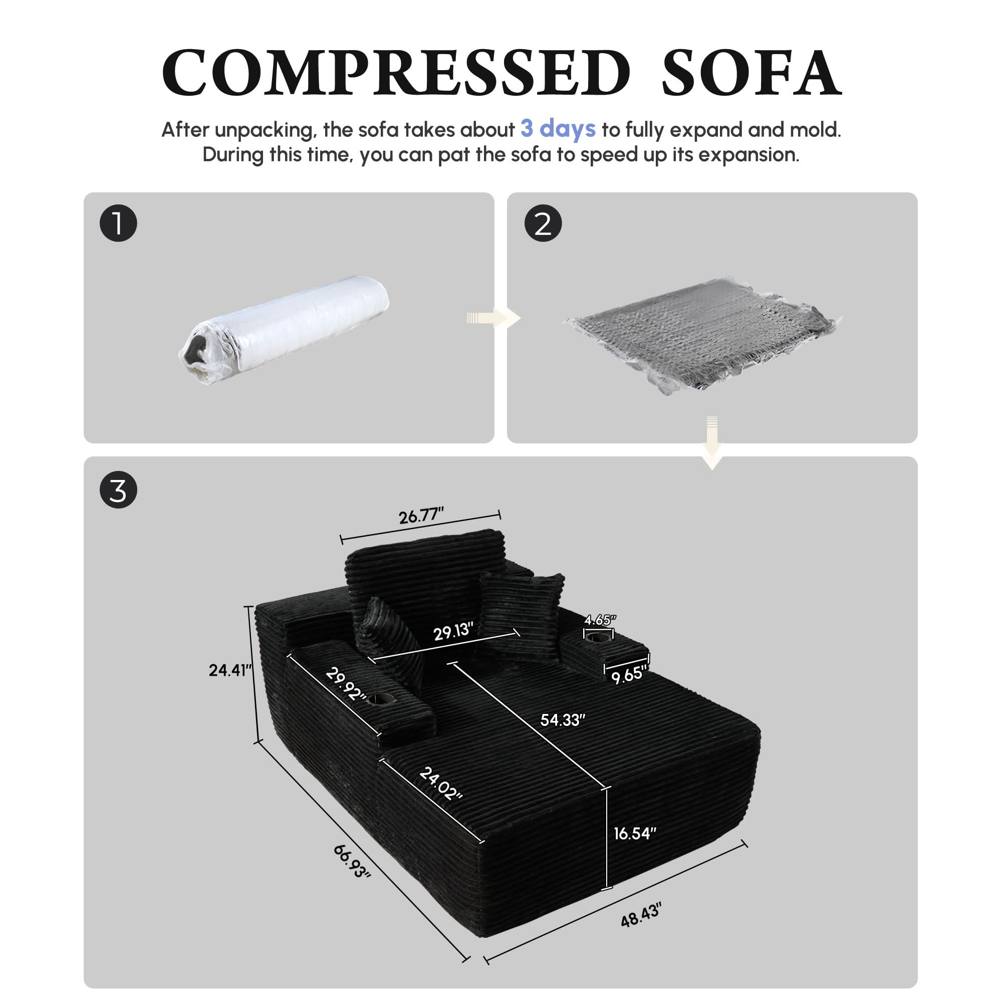 OVIOS Boneless Chaise Lounge,Luxurious Faux Fur, No Assembly Required