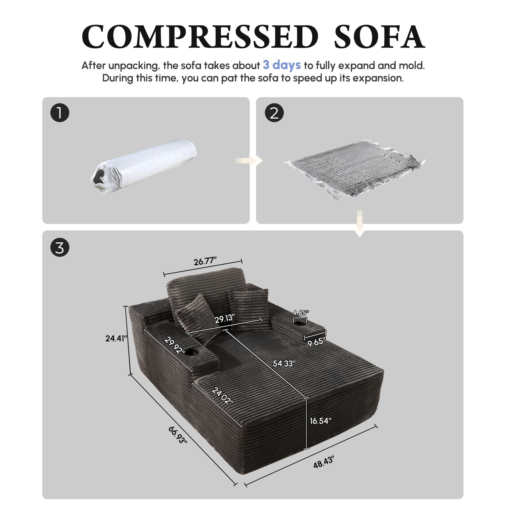 OVIOS Boneless Chaise Lounge,Luxurious Faux Fur, No Assembly Required