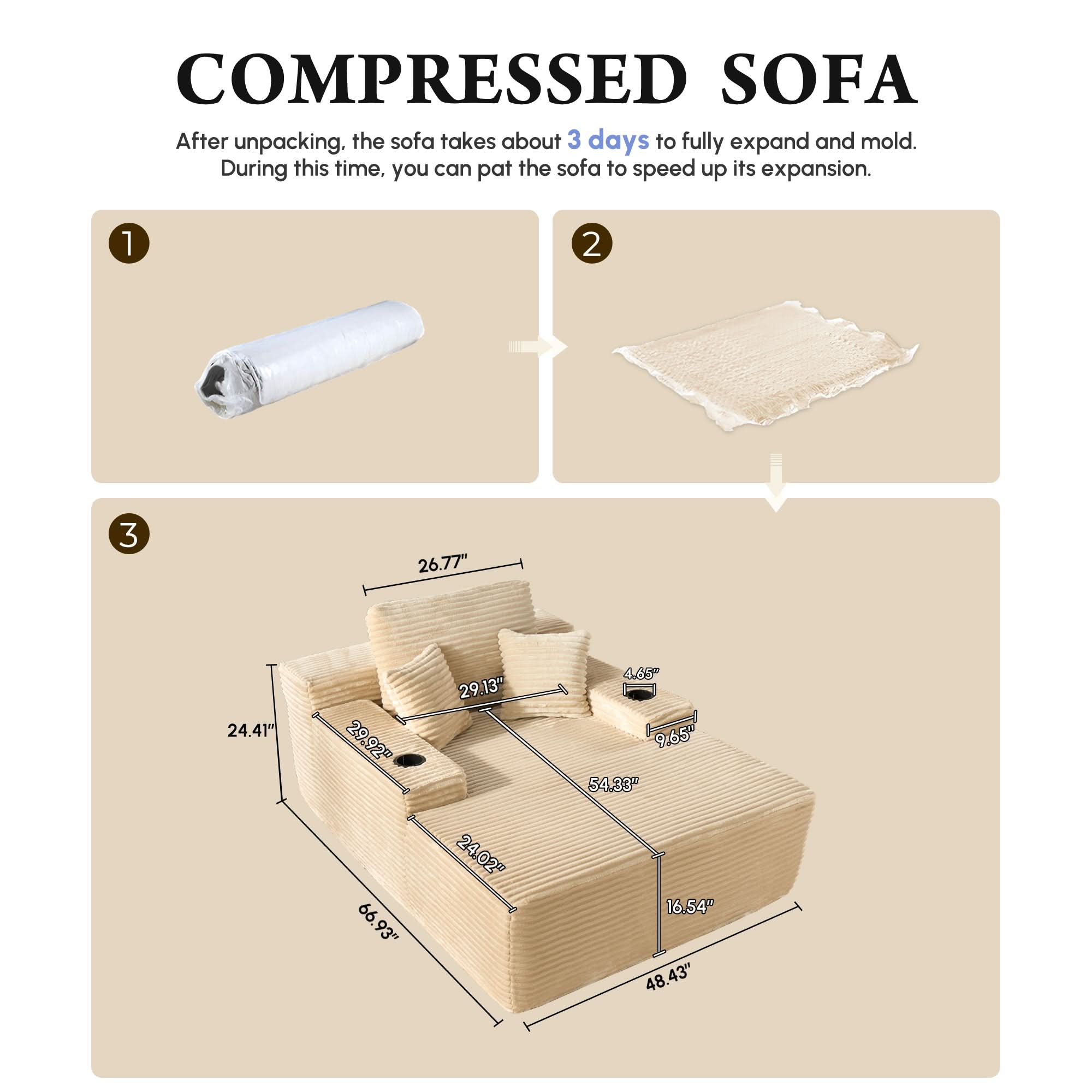 OVIOS Boneless Chaise Lounge,Luxurious Faux Fur, No Assembly Required