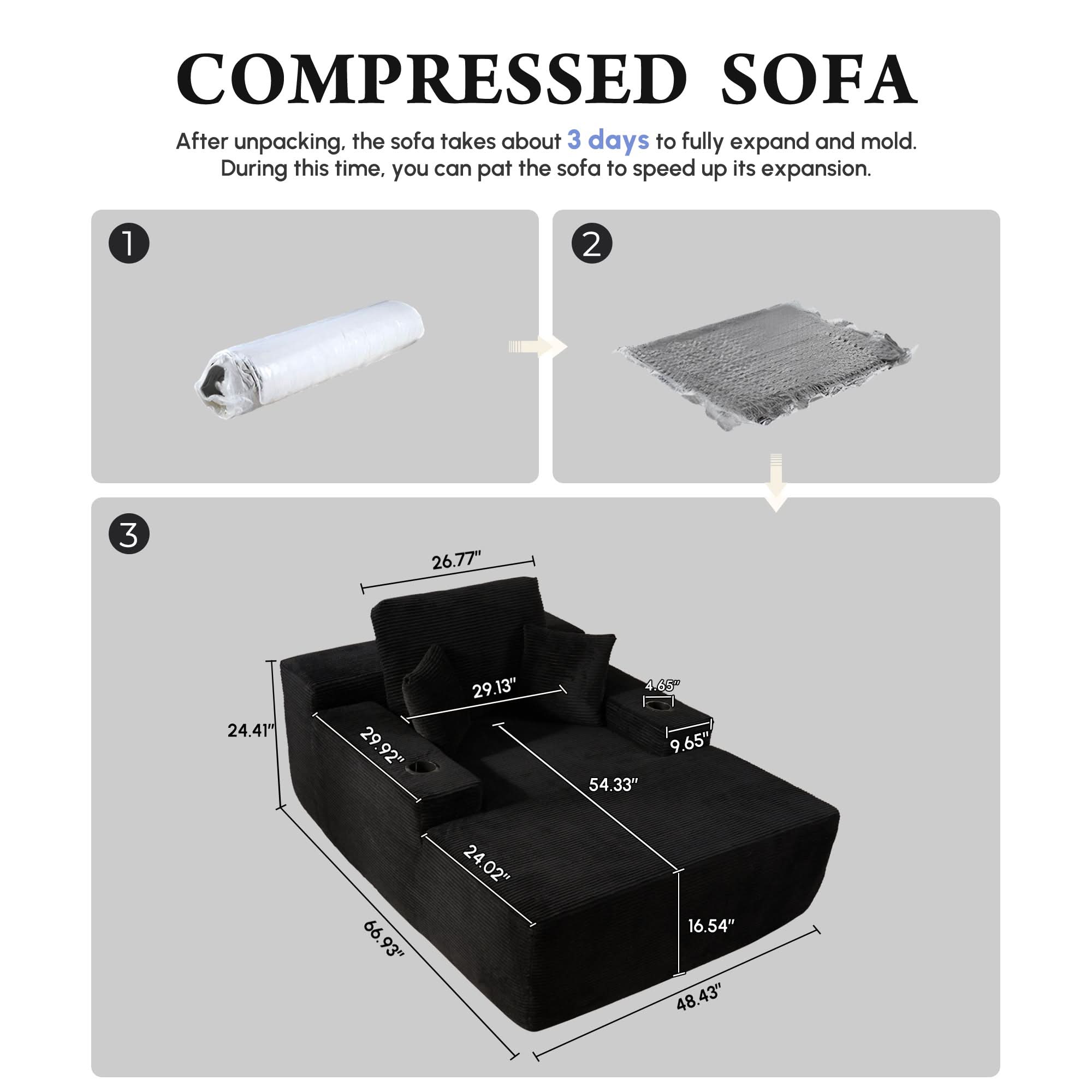 OVIOS 67" Chaise Lounge Chair with Cup Holders