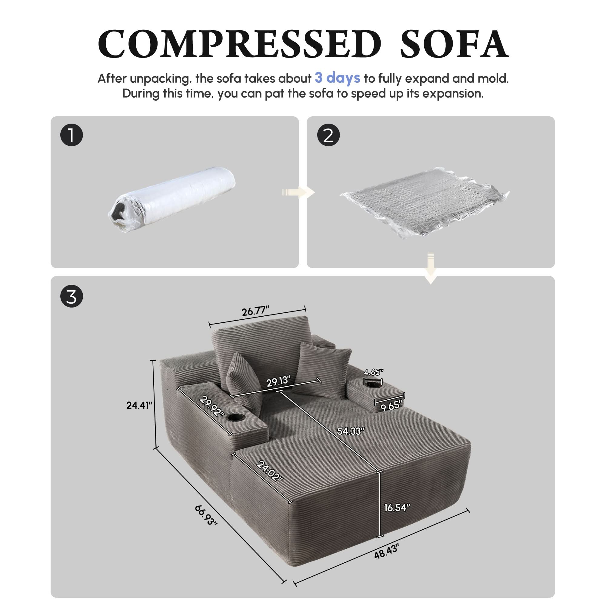 OVIOS 67" Chaise Lounge Chair with Cup Holders