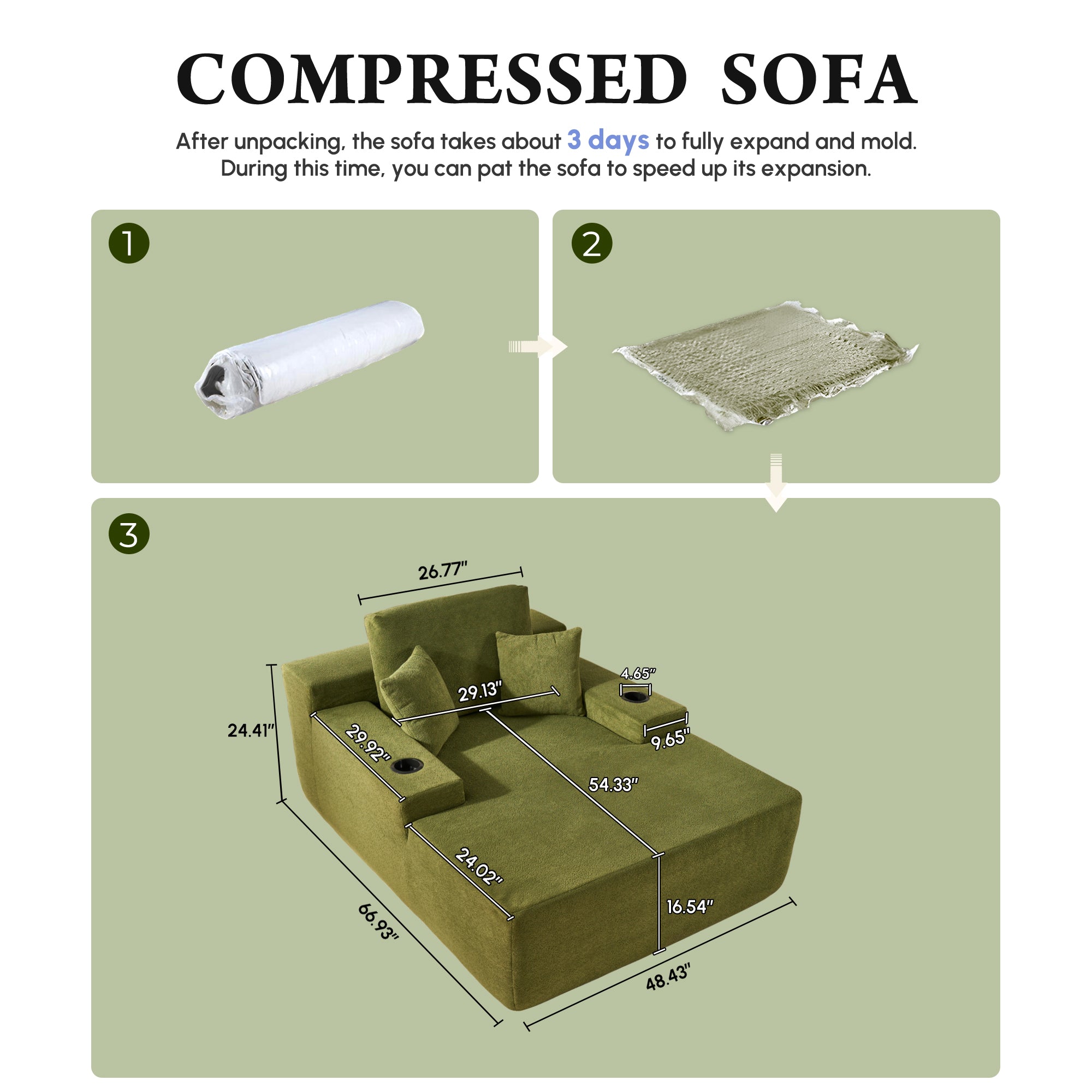 OVIOS 67" Chaise Lounge Chair with Cup Holders