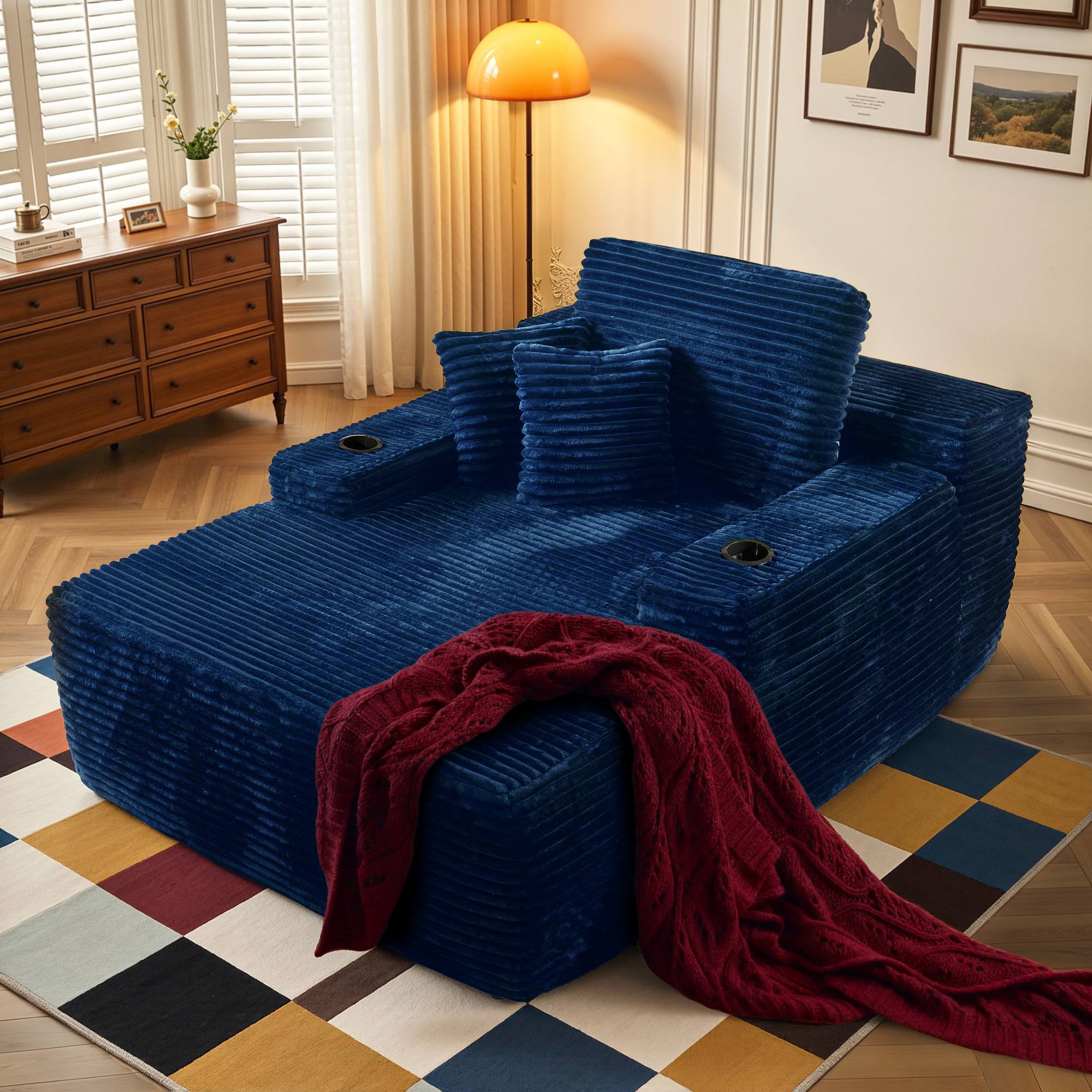 OVIOS 67" Chaise Lounge Chair with Cup Holders