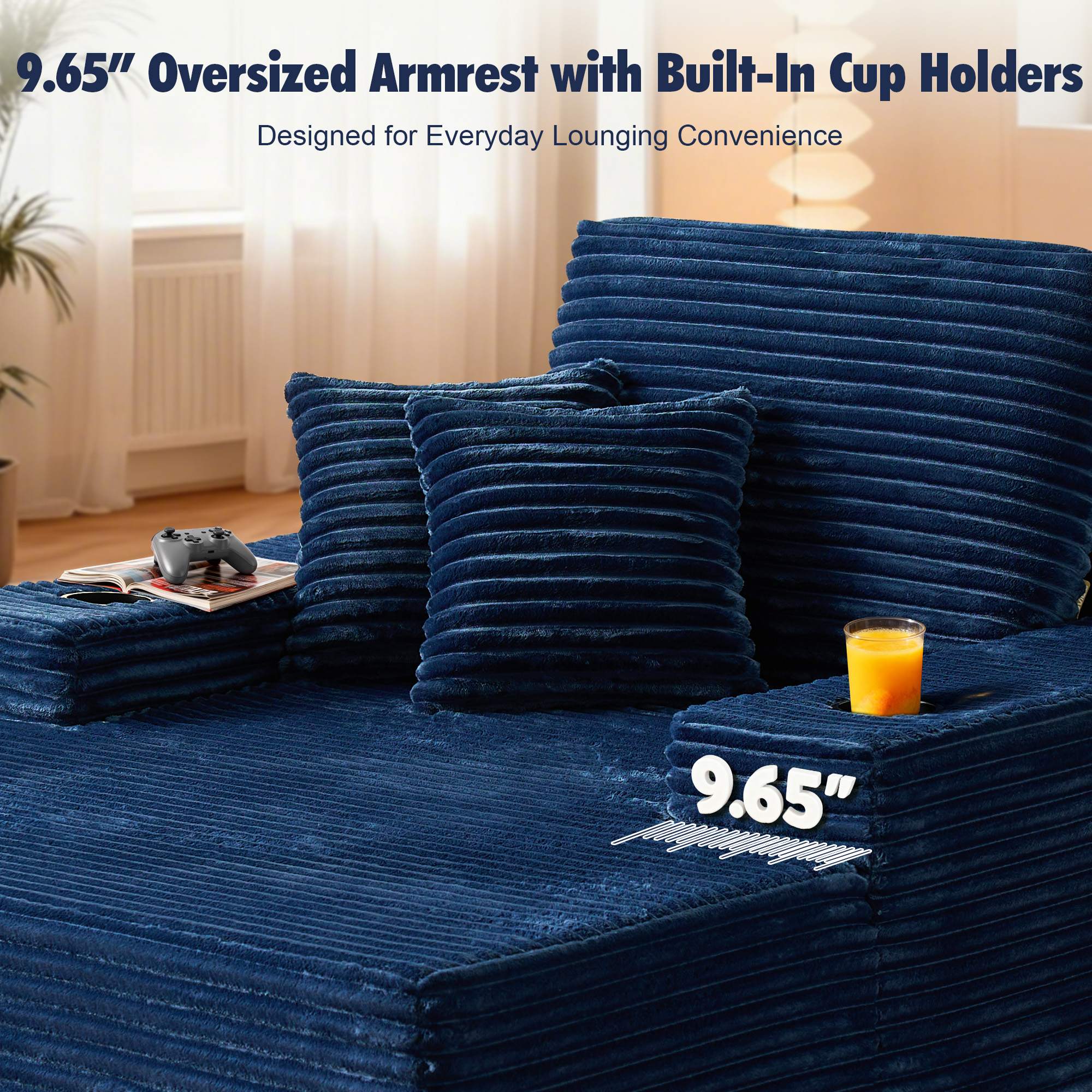 OVIOS 67" Chaise Lounge Chair with Cup Holders