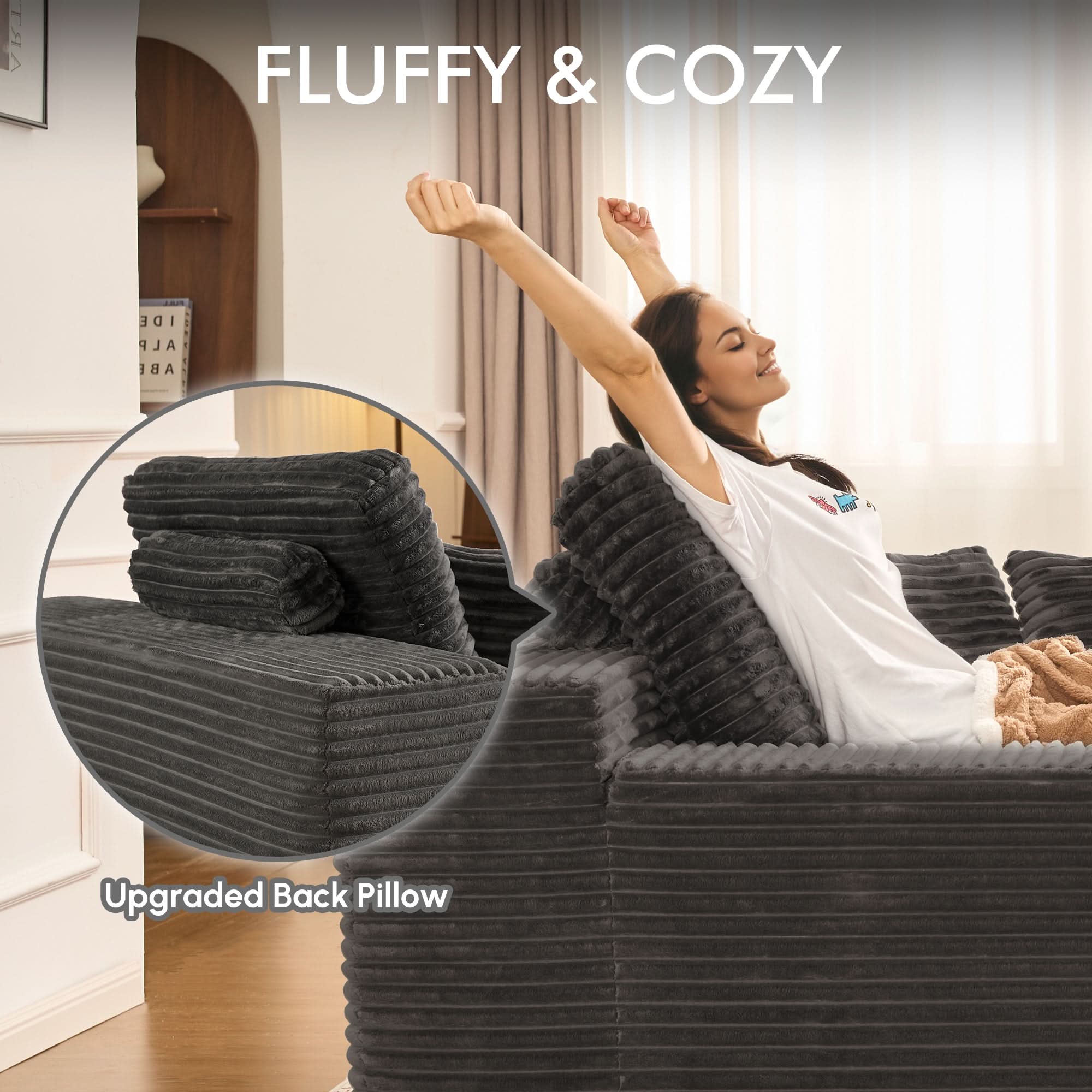 OVIOS Boneless Chaise Lounge,Luxurious Faux Fur, No Assembly Required