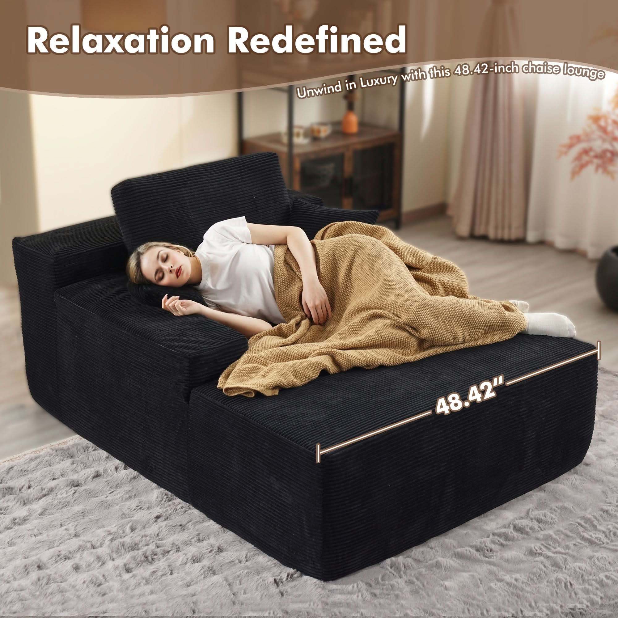 OVIOS Boneless Chaise Lounge,Luxurious Faux Fur, No Assembly Required