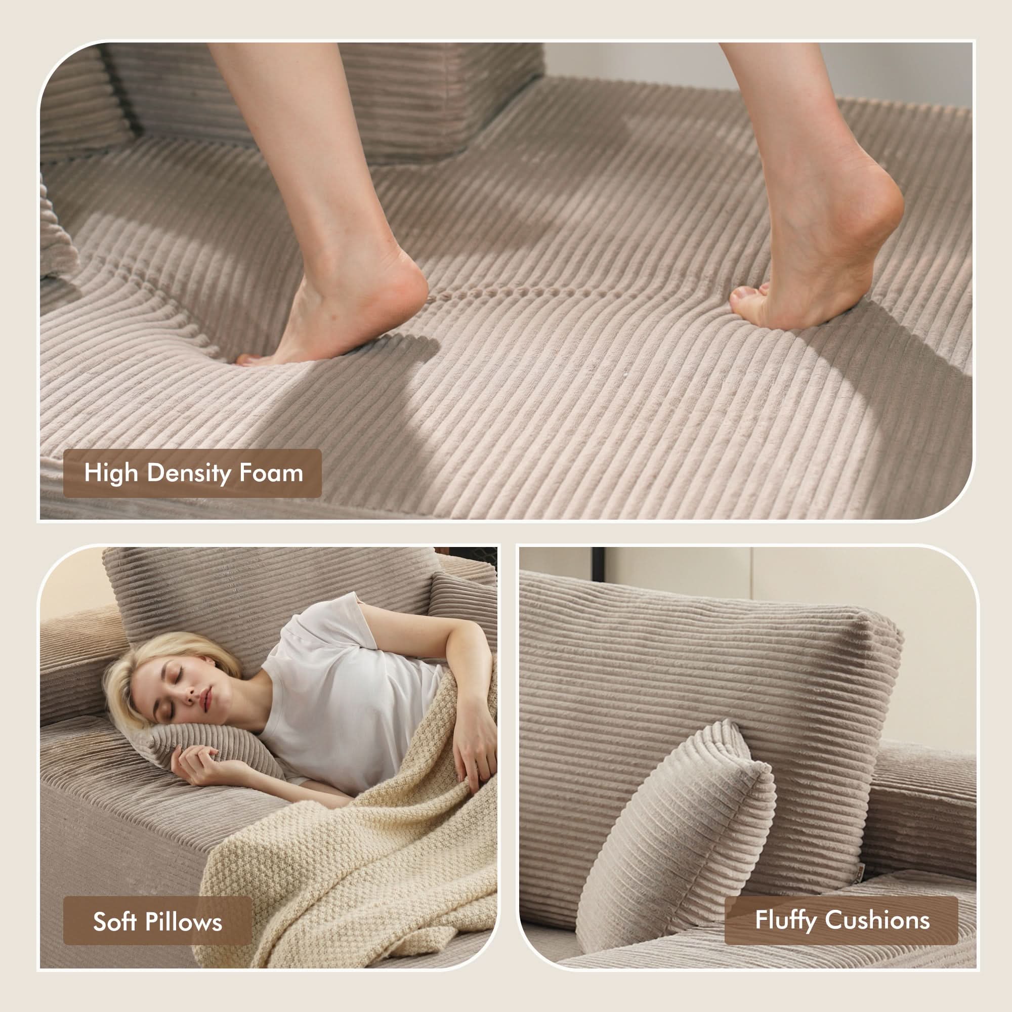 OVIOS Boneless Chaise Lounge,Luxurious Faux Fur, No Assembly Required