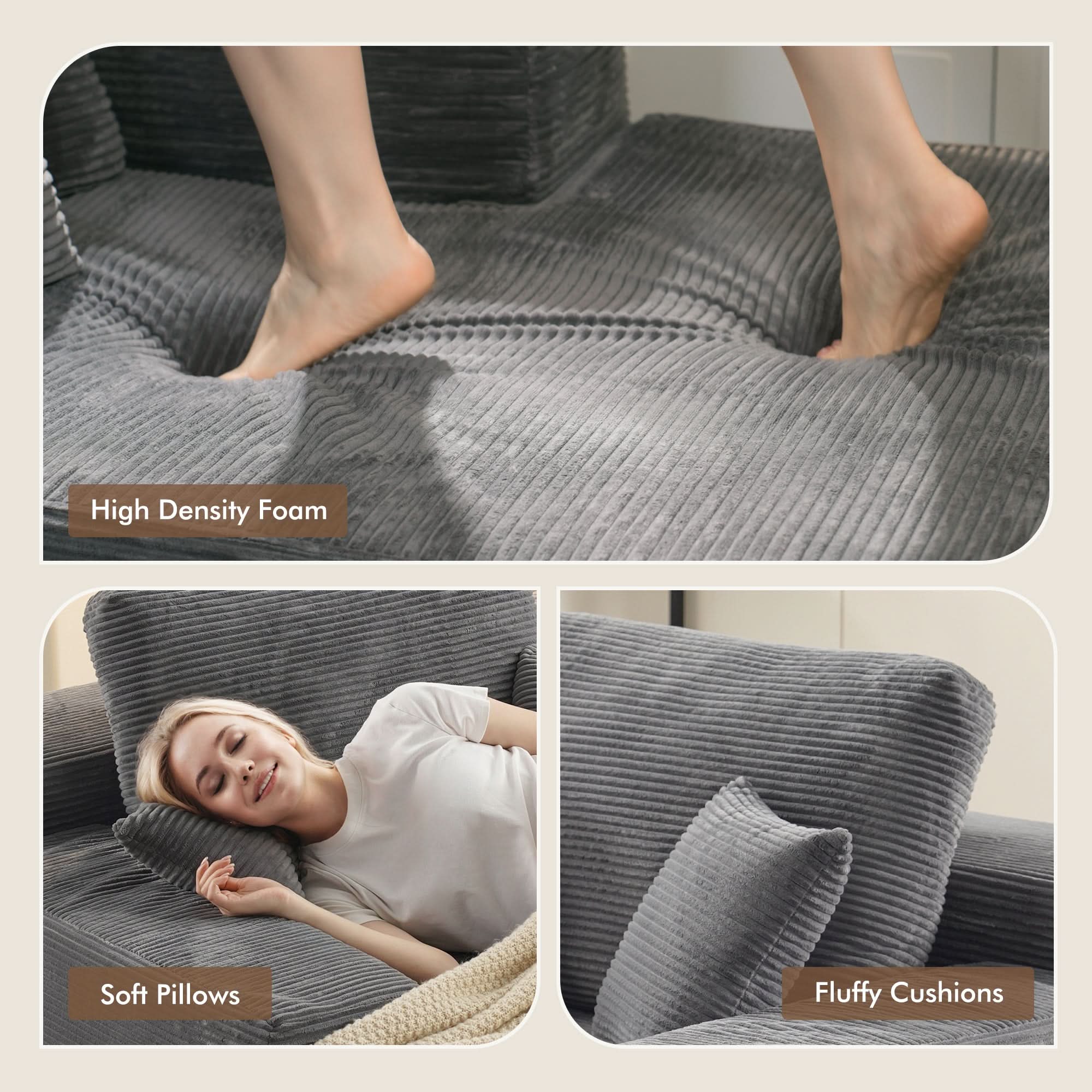 OVIOS Boneless Chaise Lounge,Luxurious Faux Fur, No Assembly Required