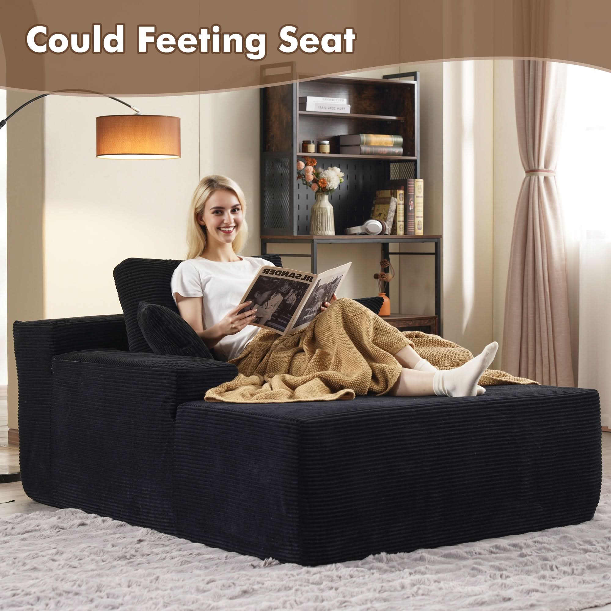 OVIOS Boneless Chaise Lounge,Luxurious Faux Fur, No Assembly Required