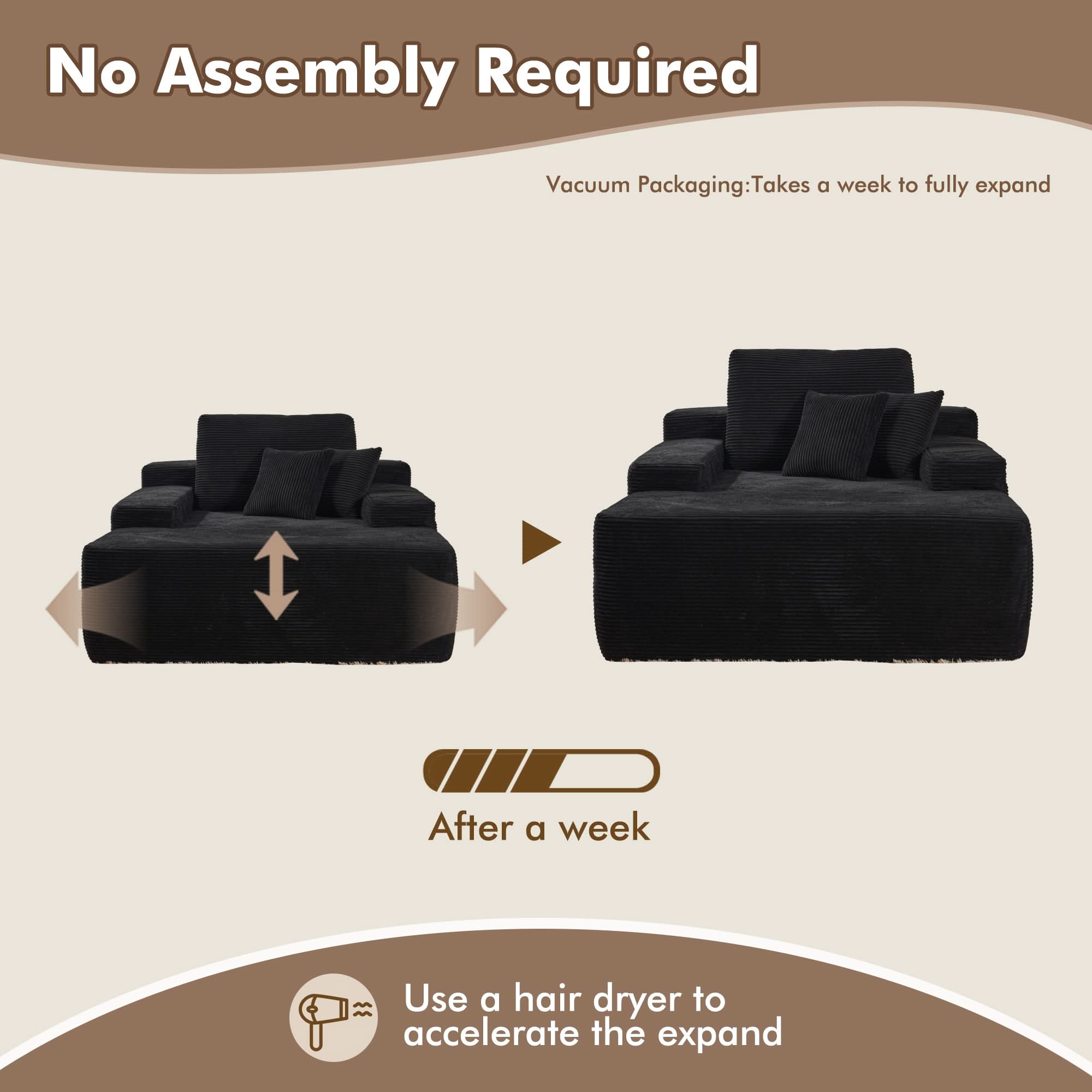 OVIOS Boneless Chaise Lounge,Luxurious Faux Fur, No Assembly Required