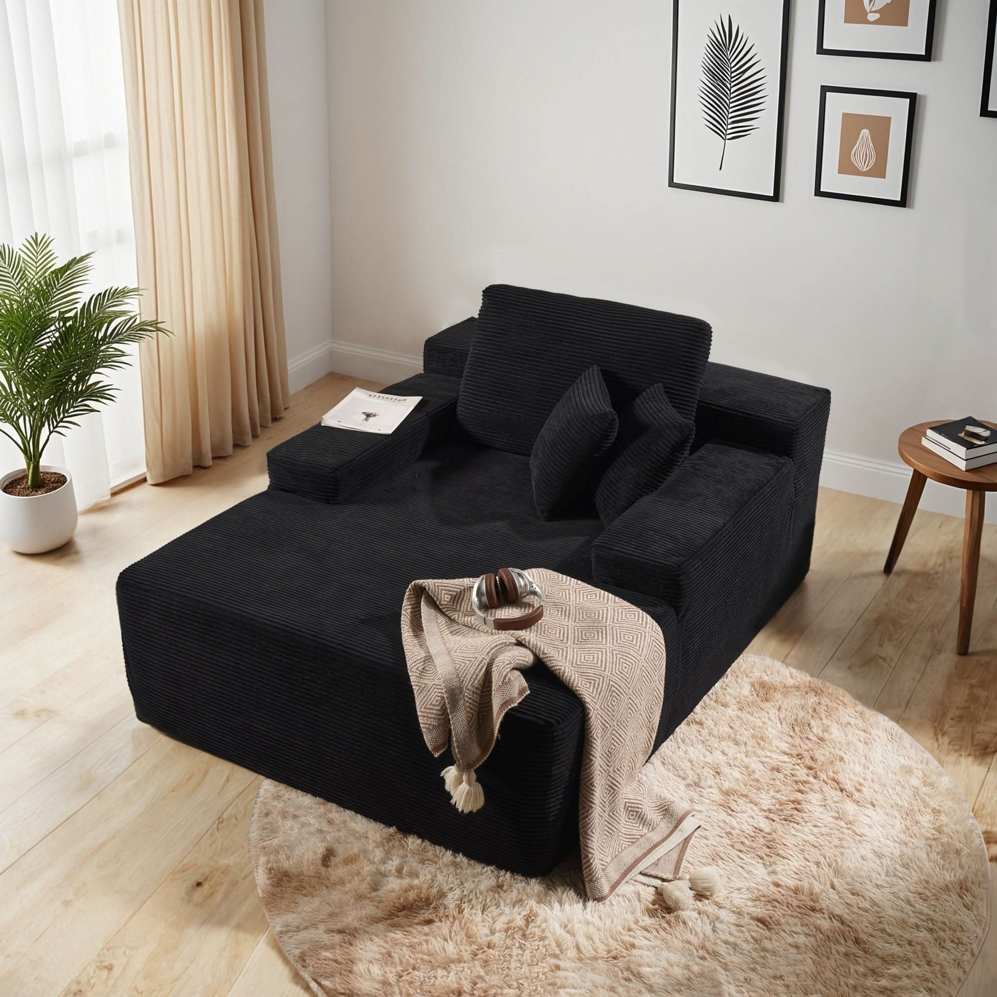 OVIOS Boneless Chaise Lounge,Luxurious Faux Fur, No Assembly Required