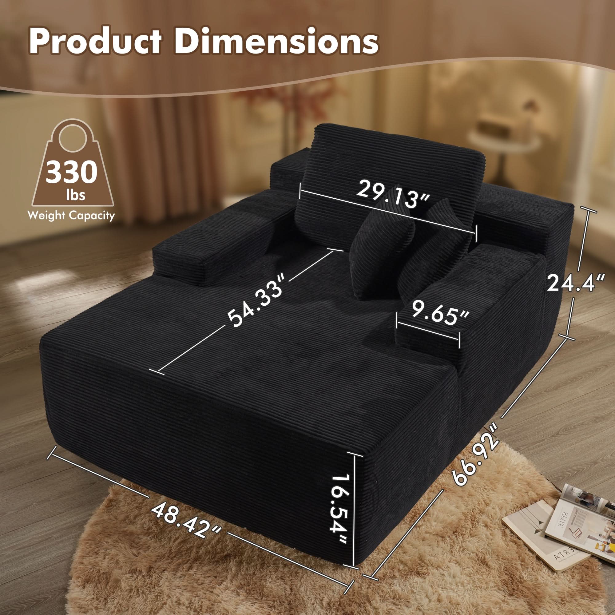 OVIOS Boneless Chaise Lounge,Luxurious Faux Fur, No Assembly Required