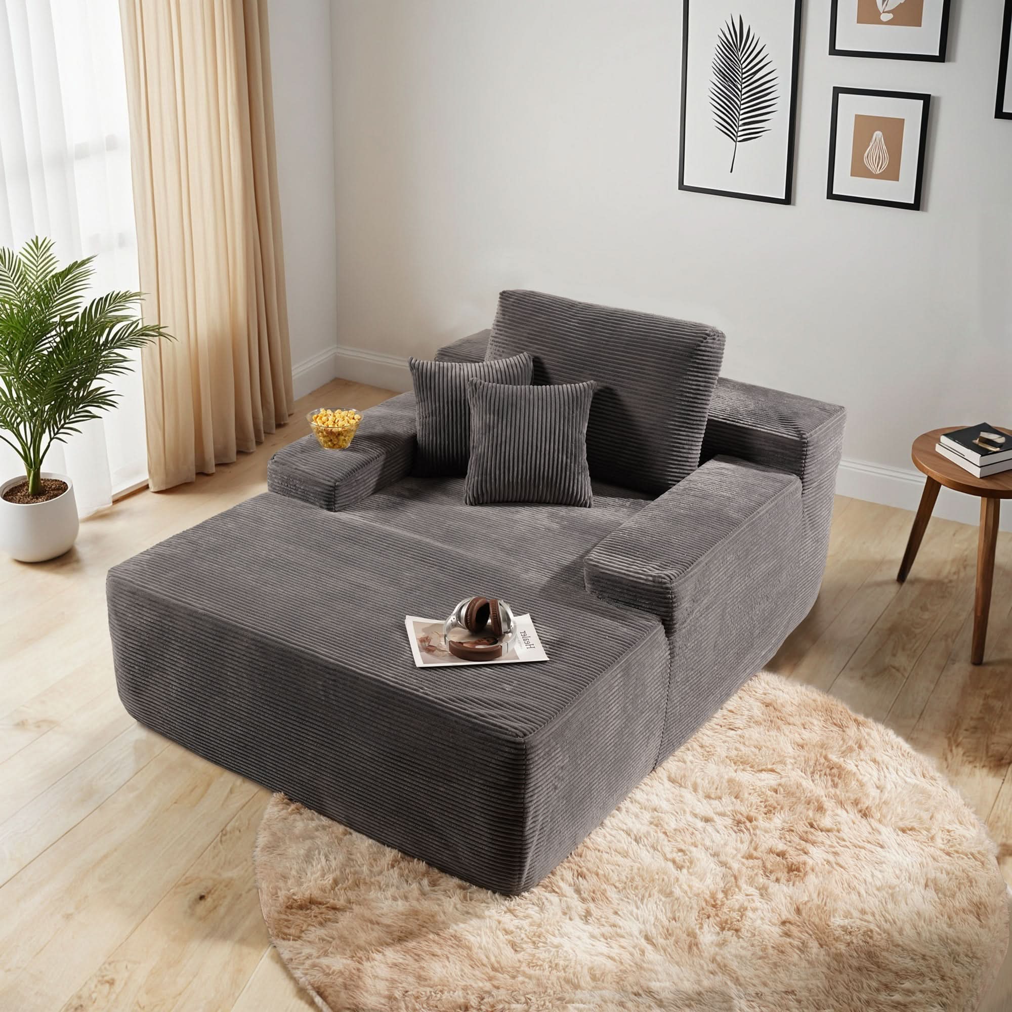 OVIOS Boneless Chaise Lounge,Luxurious Faux Fur, No Assembly Required