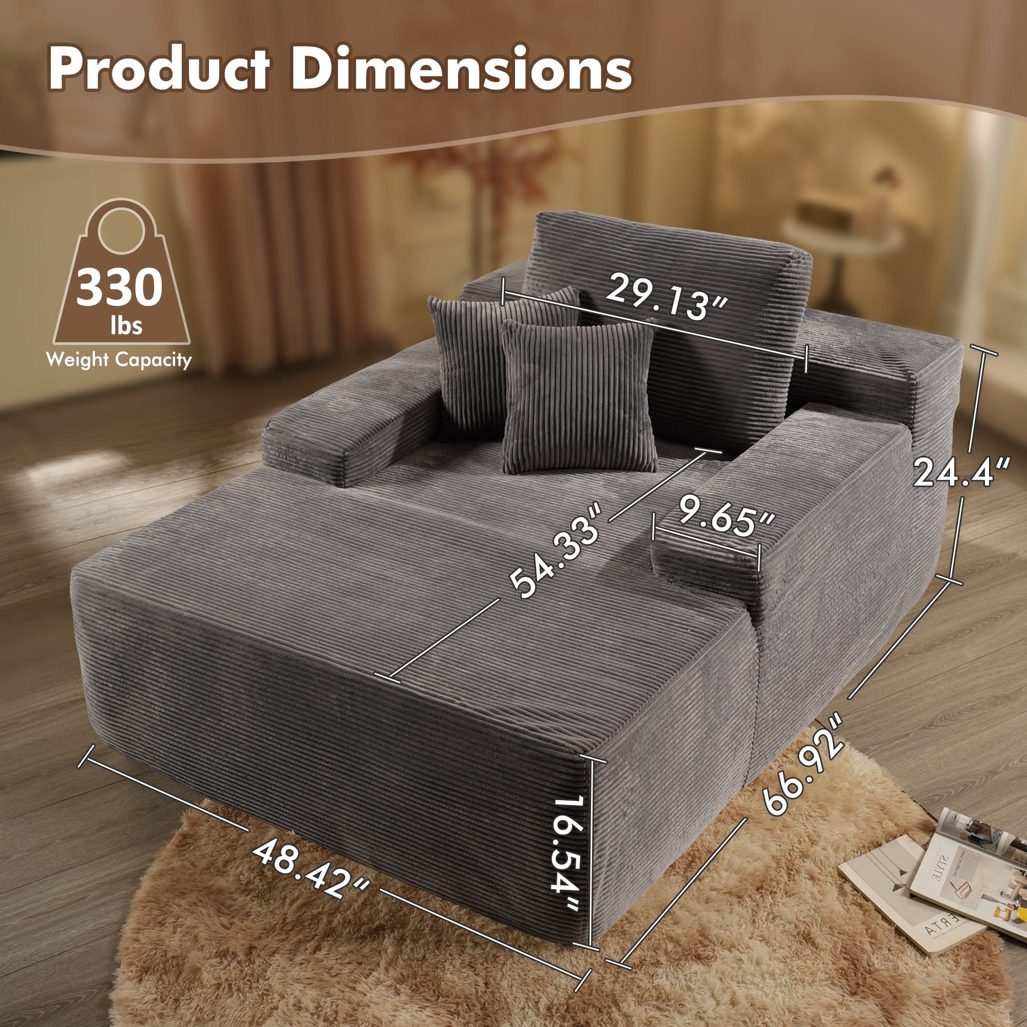 OVIOS Boneless Chaise Lounge,Luxurious Faux Fur, No Assembly Required