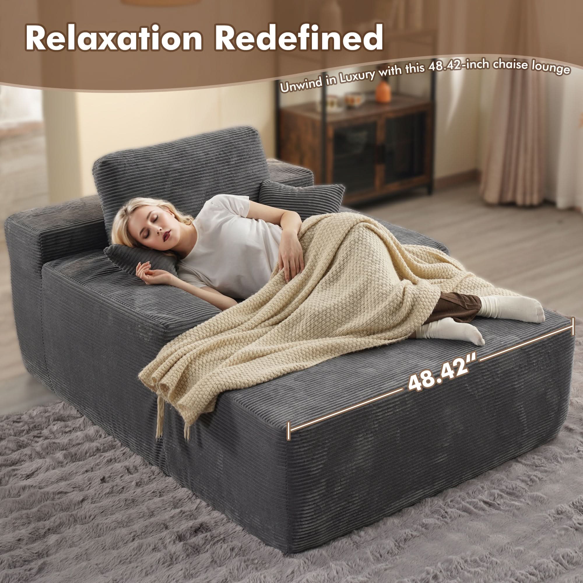 OVIOS Boneless Chaise Lounge,Luxurious Faux Fur, No Assembly Required