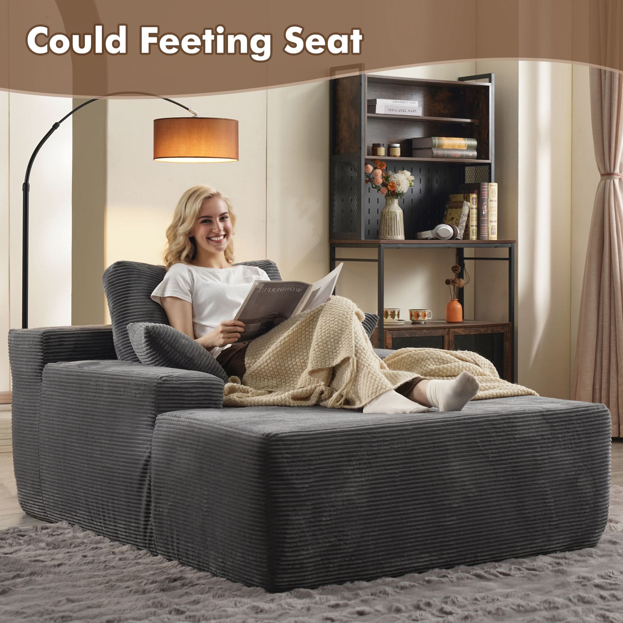 OVIOS Boneless Chaise Lounge,Luxurious Faux Fur, No Assembly Required