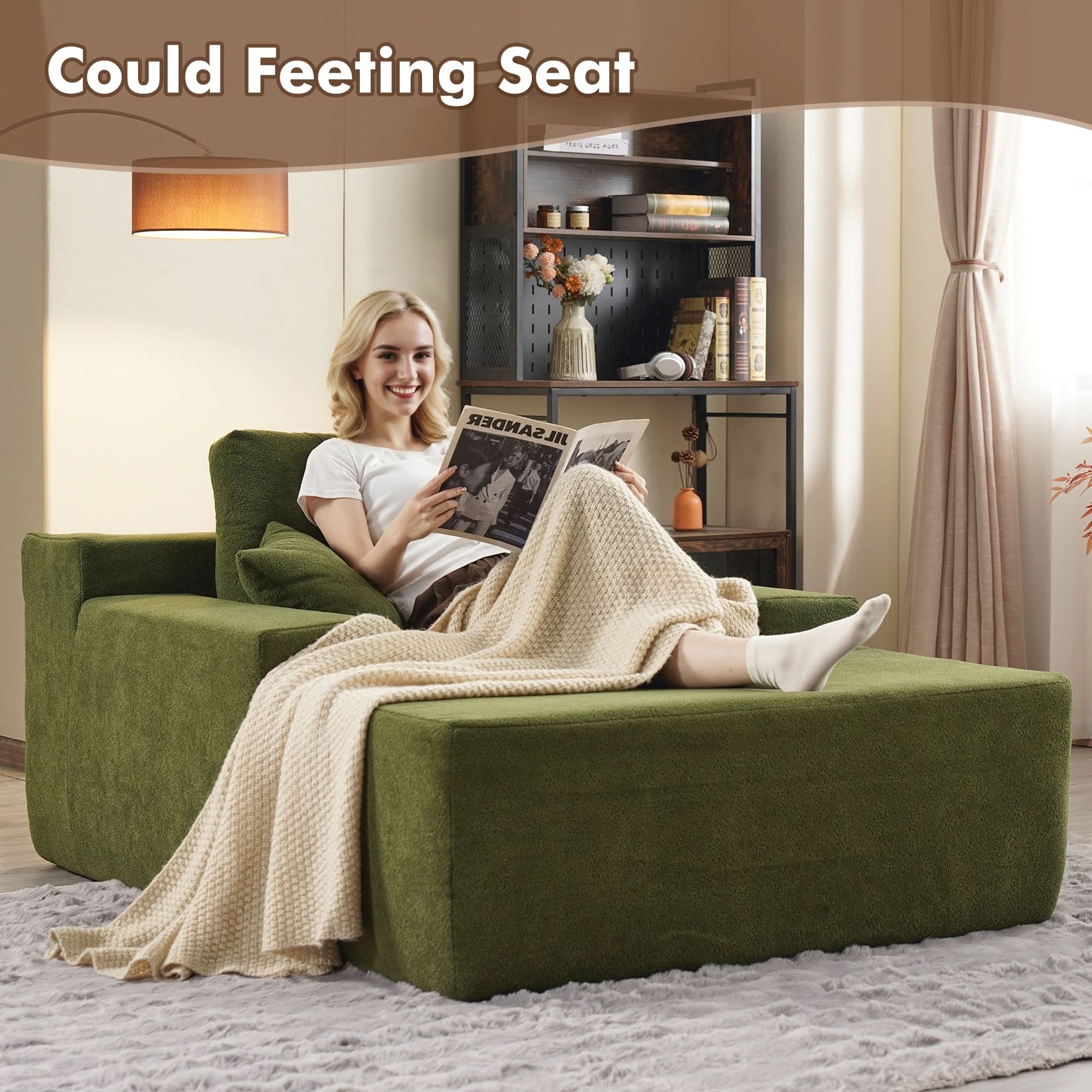 OVIOS Boneless Chaise Lounge,Luxurious Faux Fur, No Assembly Required