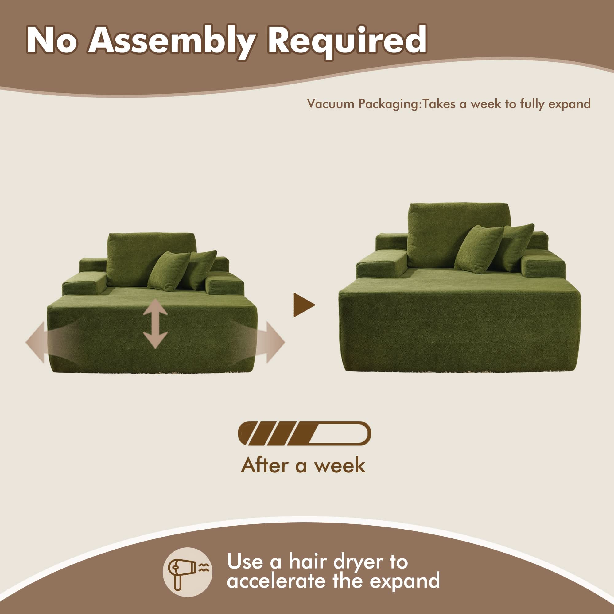 OVIOS Boneless Chaise Lounge,Luxurious Faux Fur, No Assembly Required