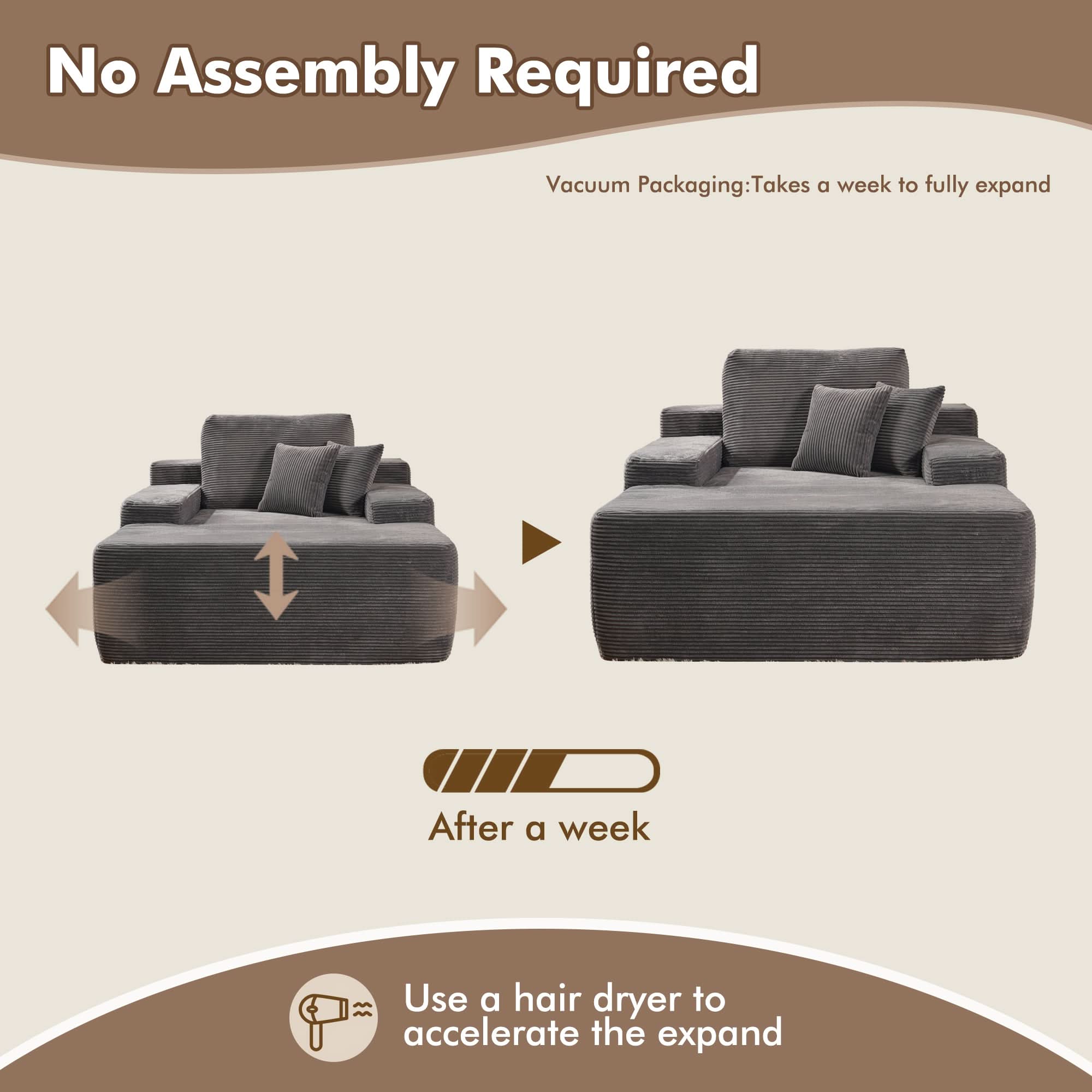 OVIOS Boneless Chaise Lounge,Luxurious Faux Fur, No Assembly Required