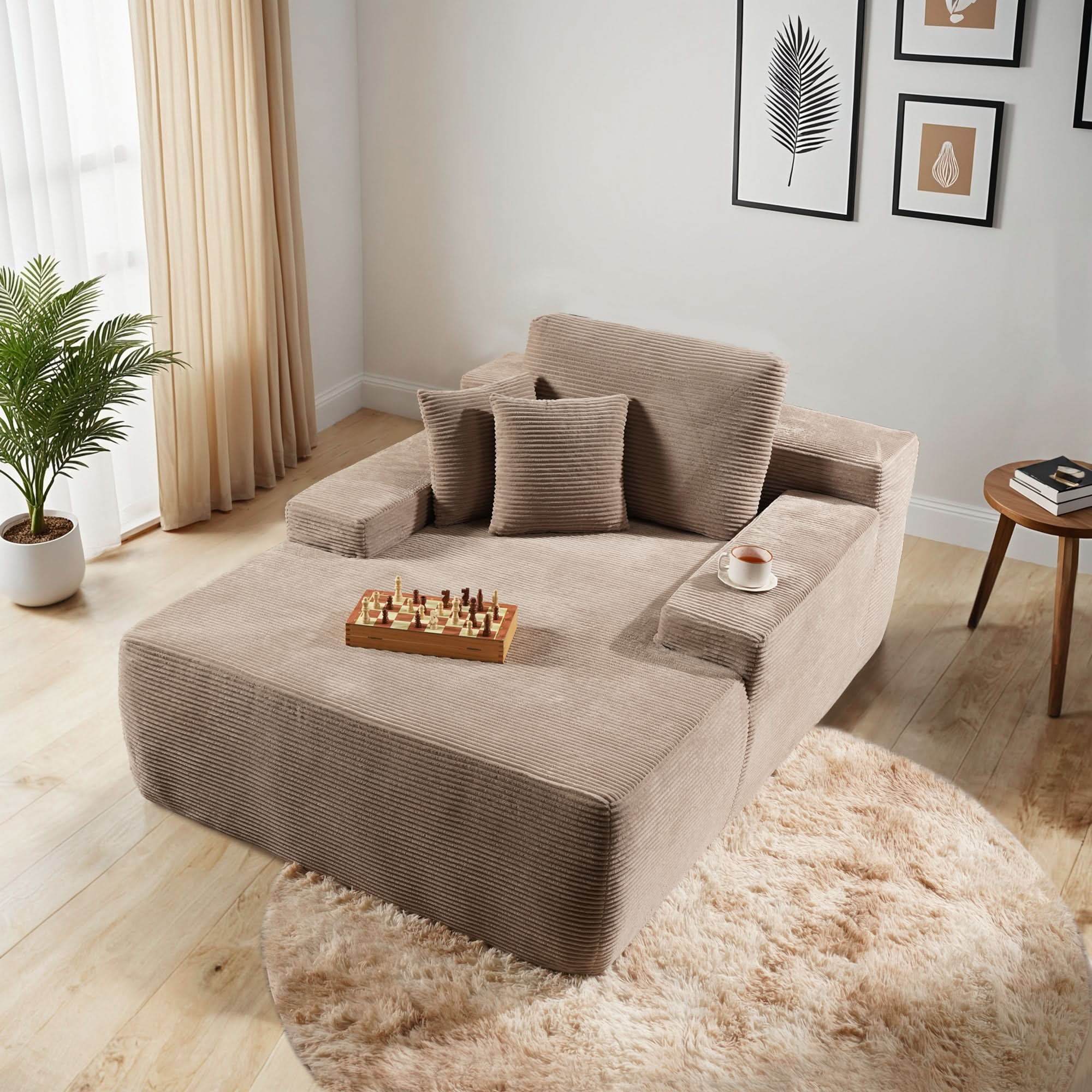 OVIOS Boneless Chaise Lounge,Luxurious Faux Fur, No Assembly Required