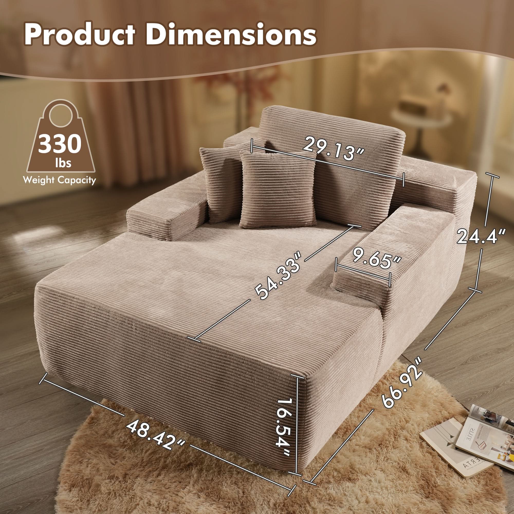 OVIOS Boneless Chaise Lounge,Luxurious Faux Fur, No Assembly Required