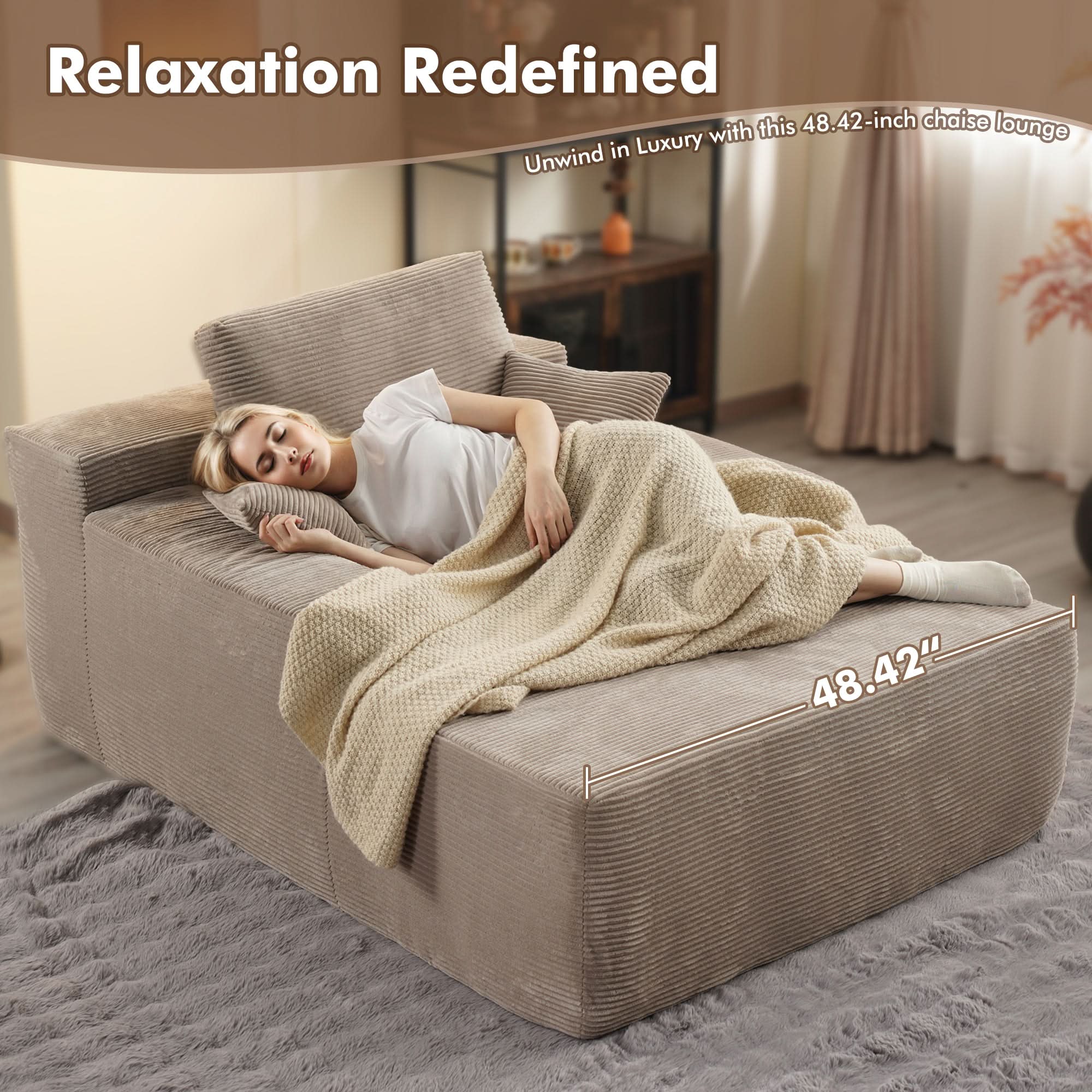 OVIOS Boneless Chaise Lounge,Luxurious Faux Fur, No Assembly Required